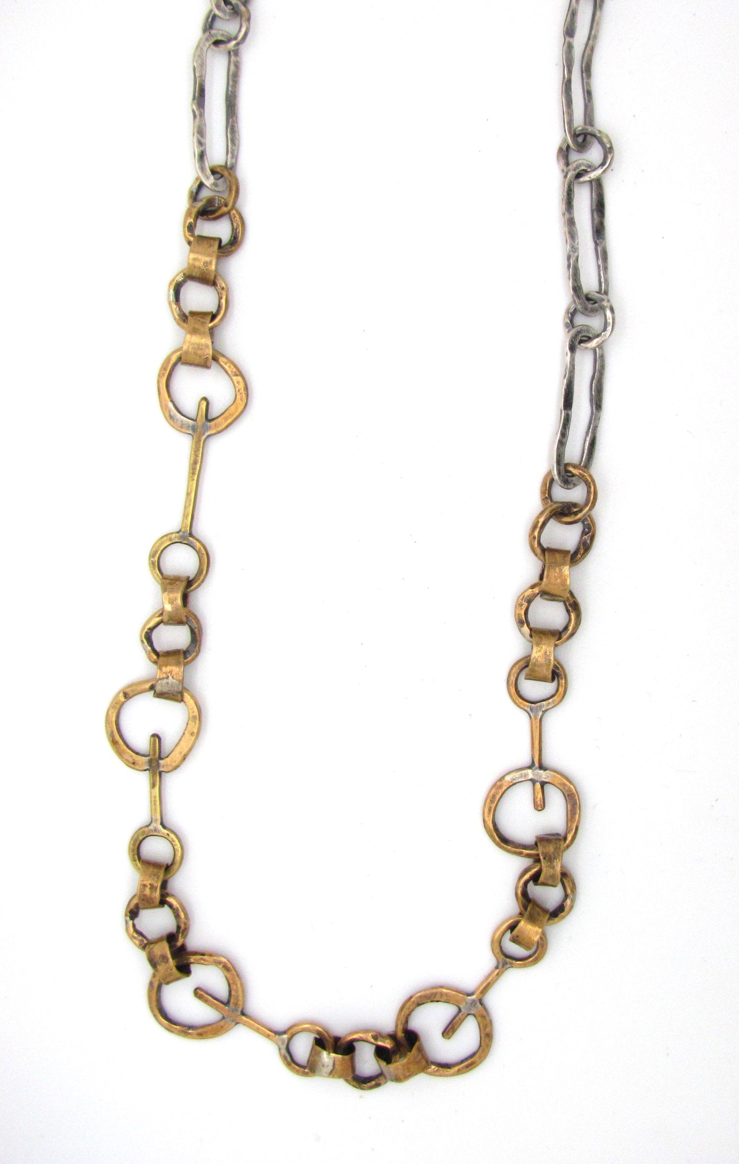Brass Key Links Necklace with Hammered Ovals