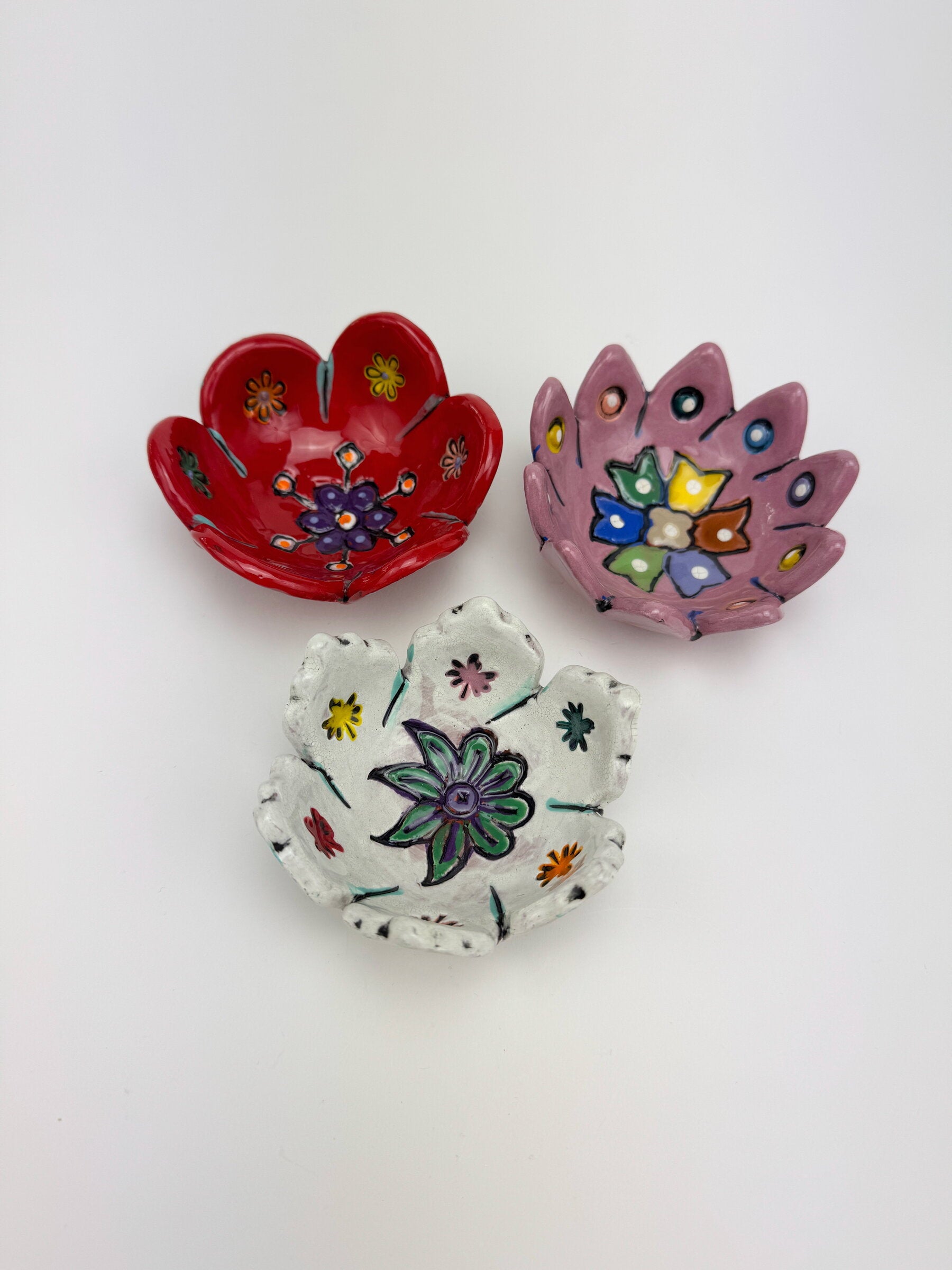 Mini Flower Bowl Set in Red, Pink and White