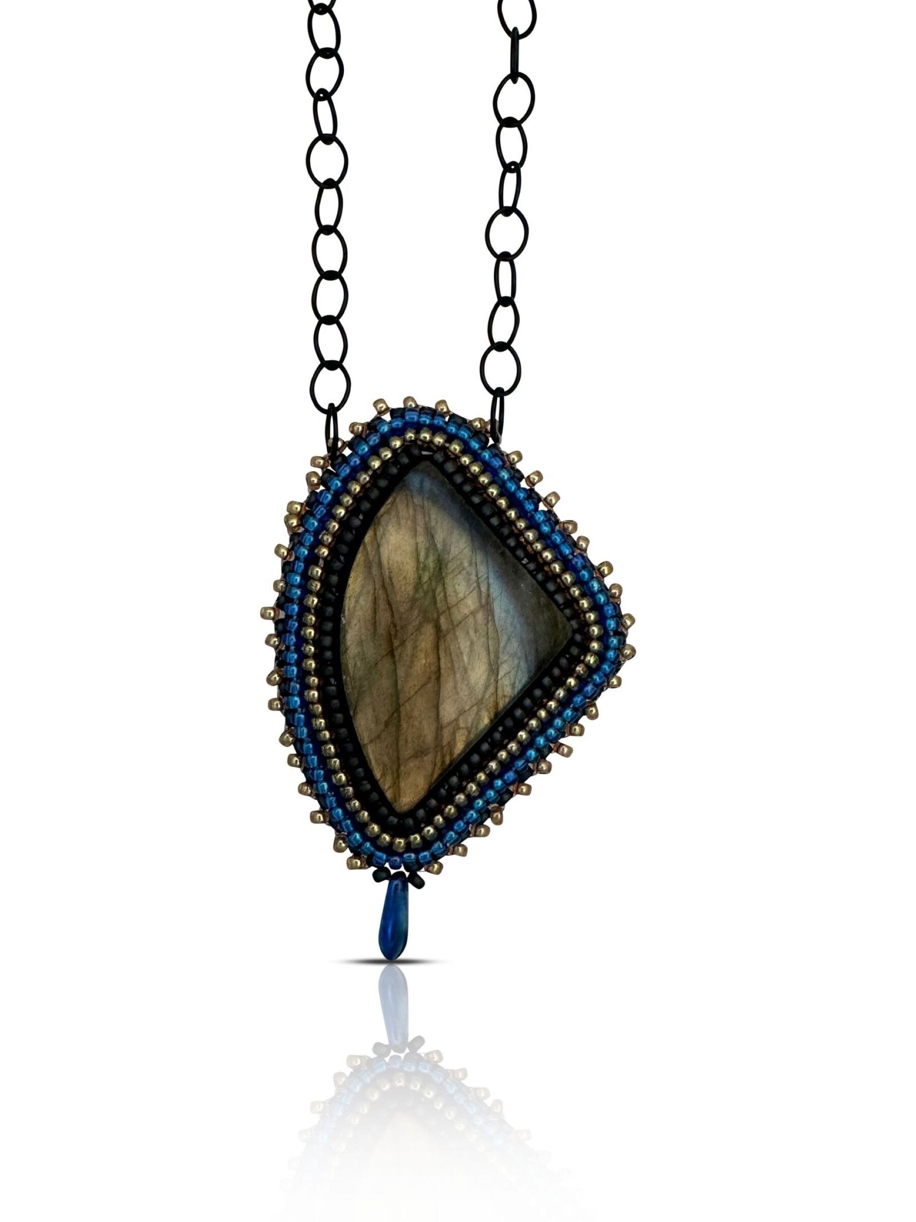 Gold and Blue Labradorite Pendant