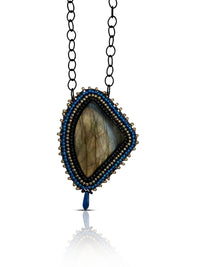 Gold and Blue Labradorite Pendant