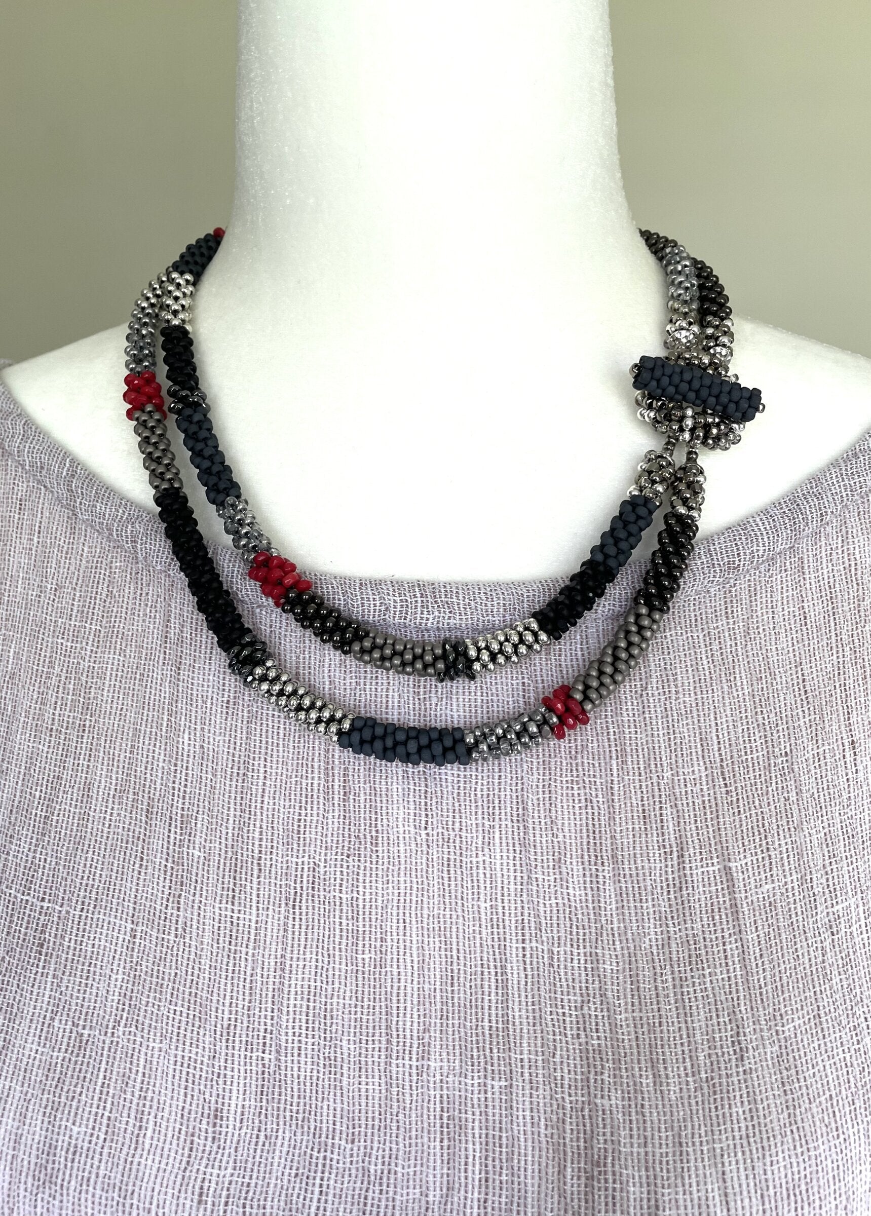 Gray and Black Bead Crochet Necklace · Artful Home