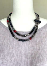 Gray and Black Bead Crochet Necklace