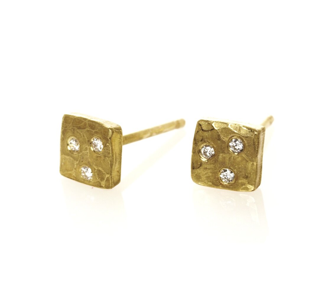 Square Gold and Diamond Studs