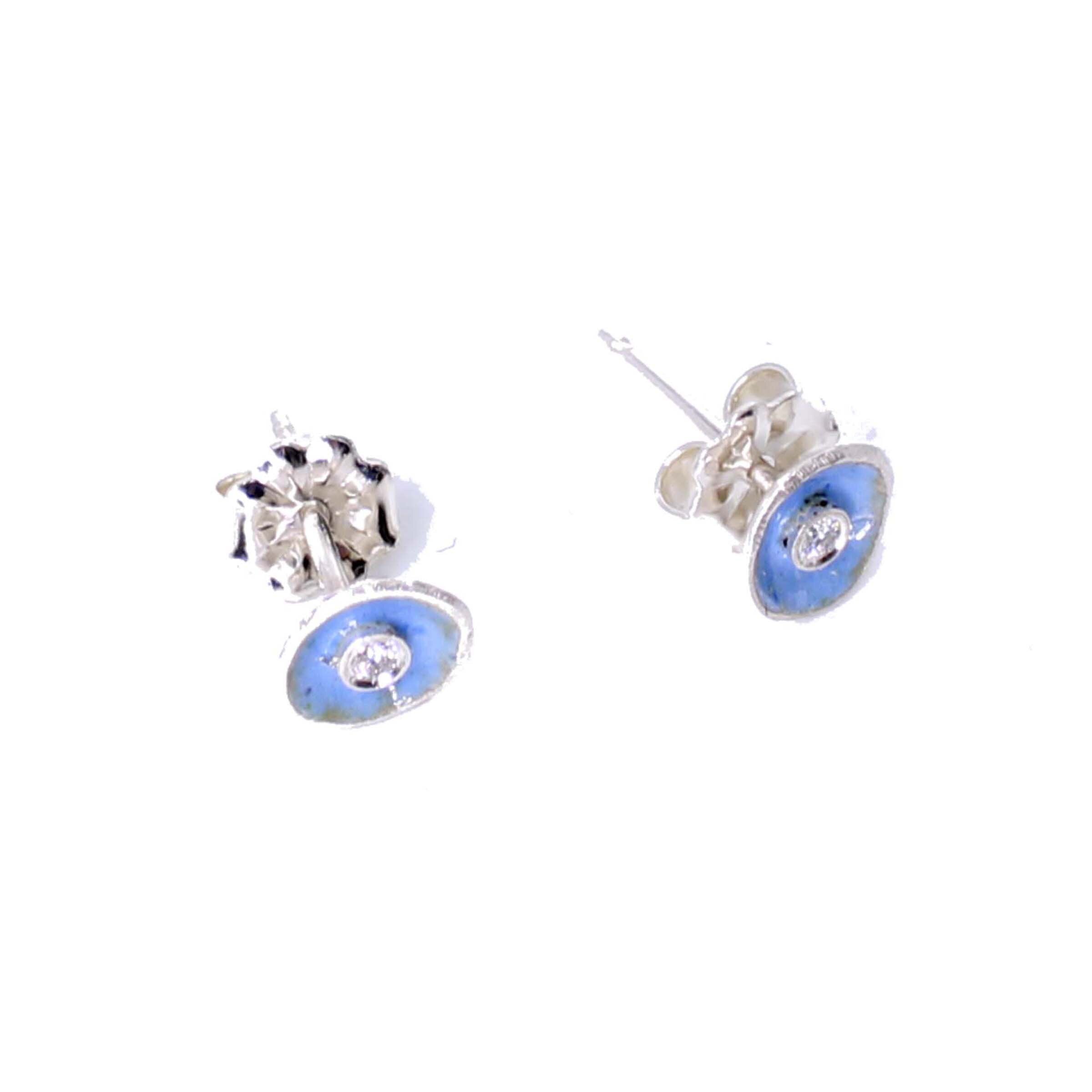 Blue Enamel & Diamond Earrings