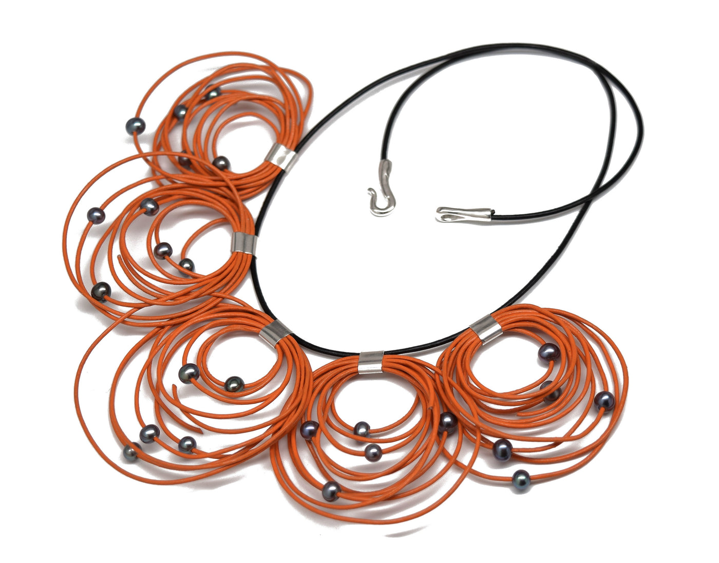 orange leather with gray pearls 