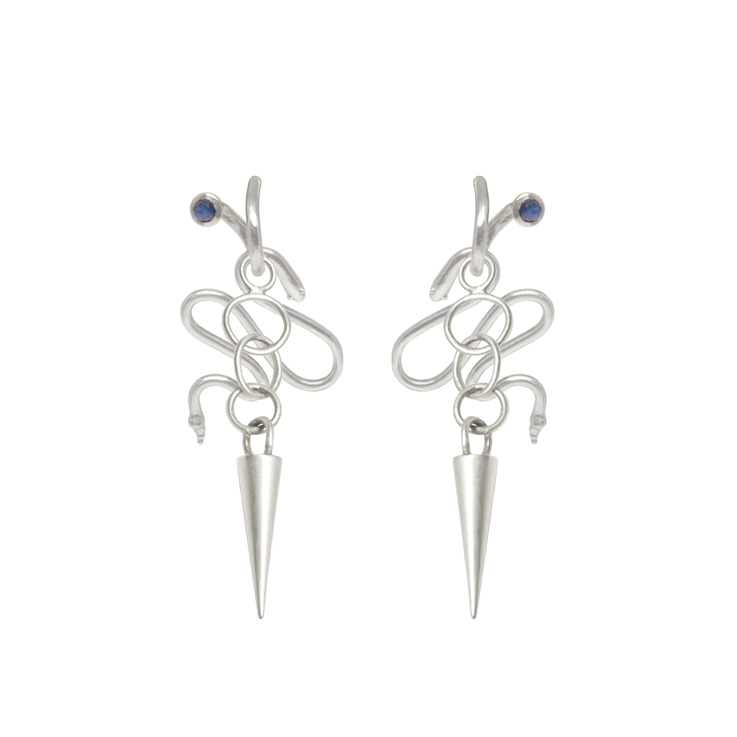 Sterling Silver Earrings, Sterling Silver Snake and Spike Charms