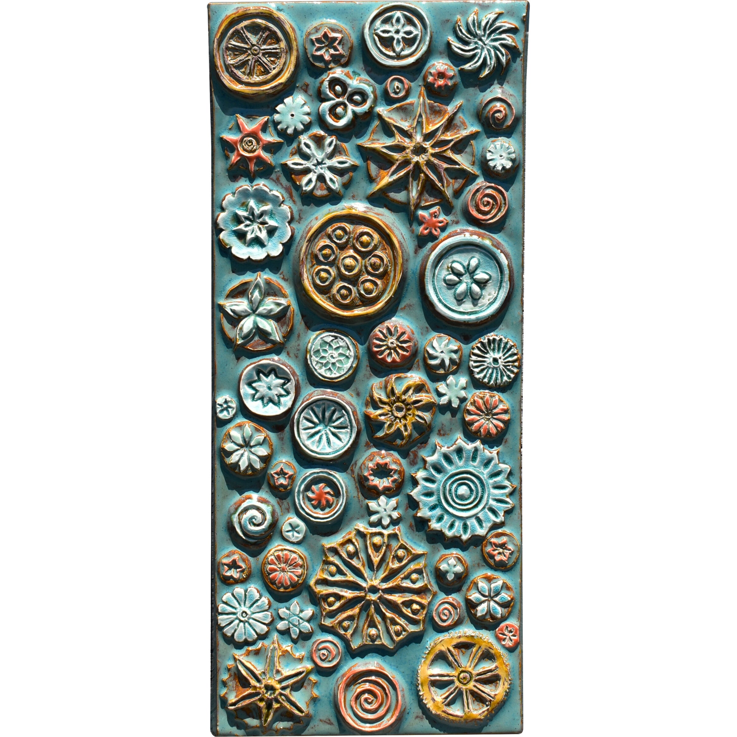 Mosaic of Circles Tile in Antique Teal, Orange and Yellow
