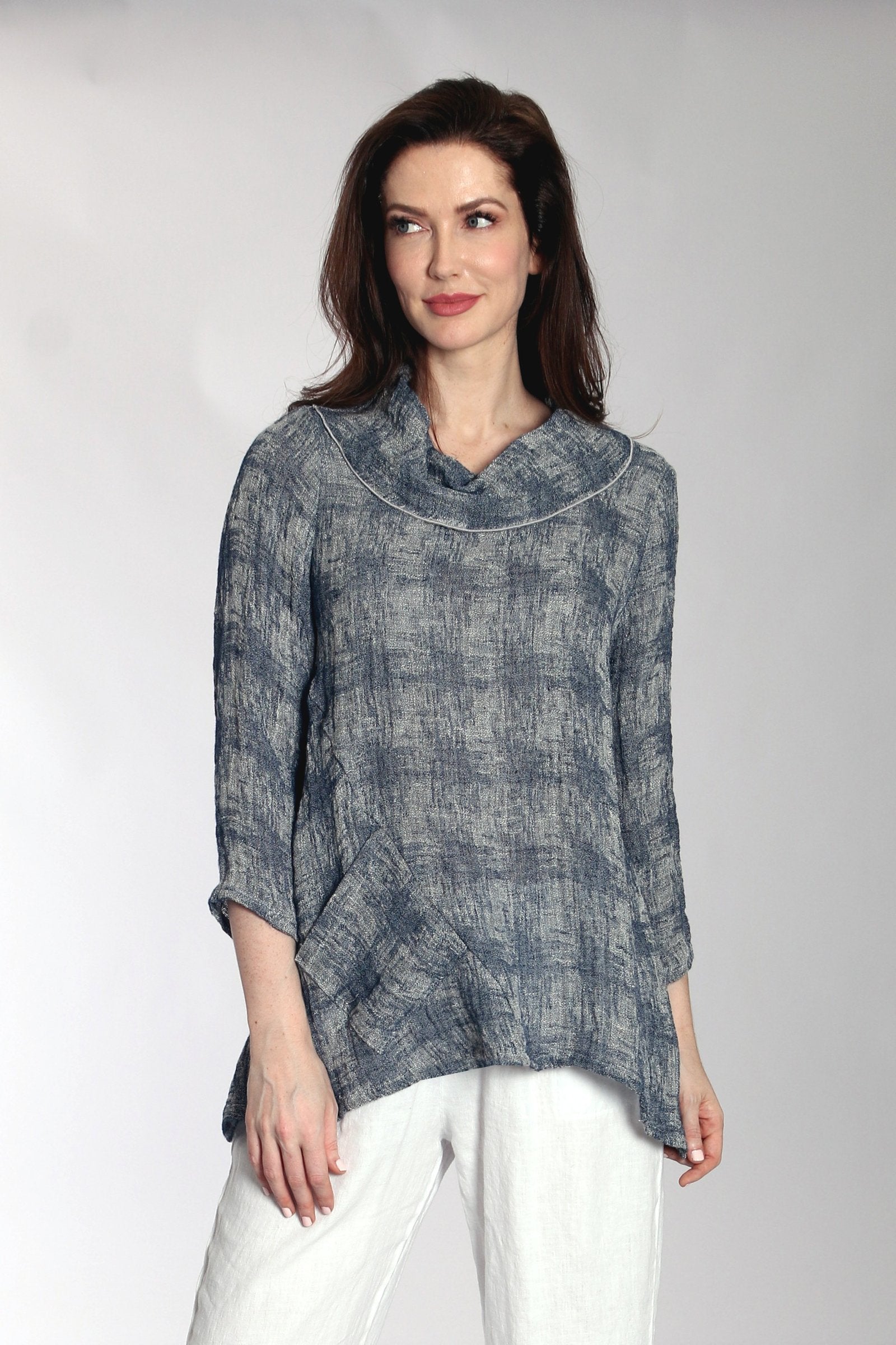 Houndstooth Jacquard Rolled Neck Top