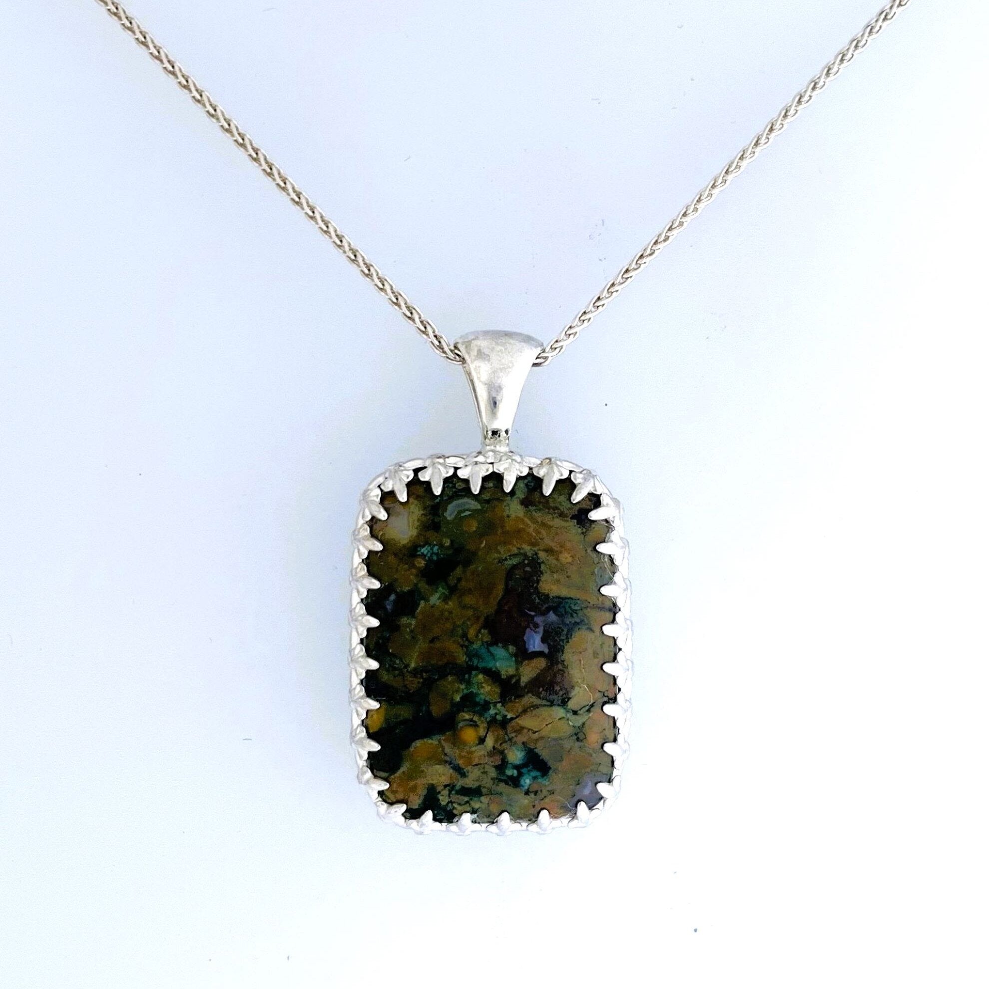 Rainforest Jasper Silver Crown Pendant