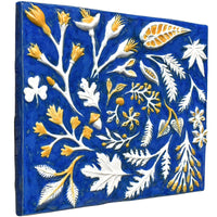 Spiral of Leaves in Sapphire Blue, White and Yellow