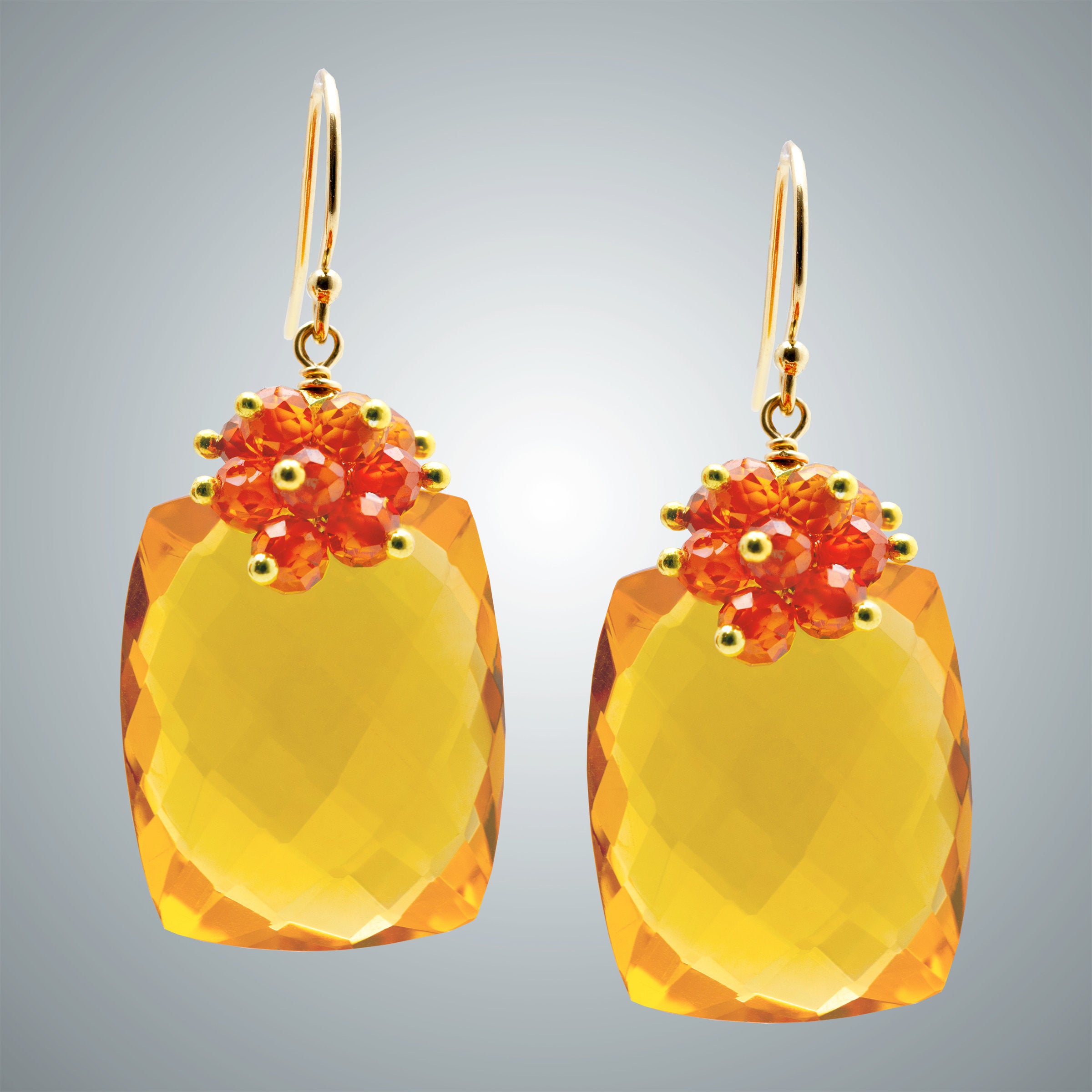 Gold Quartz & Carnelian Cluster Earrings
