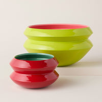 Scarlet and Seafoam, Medium;  and Gecko and Flamingo, Large