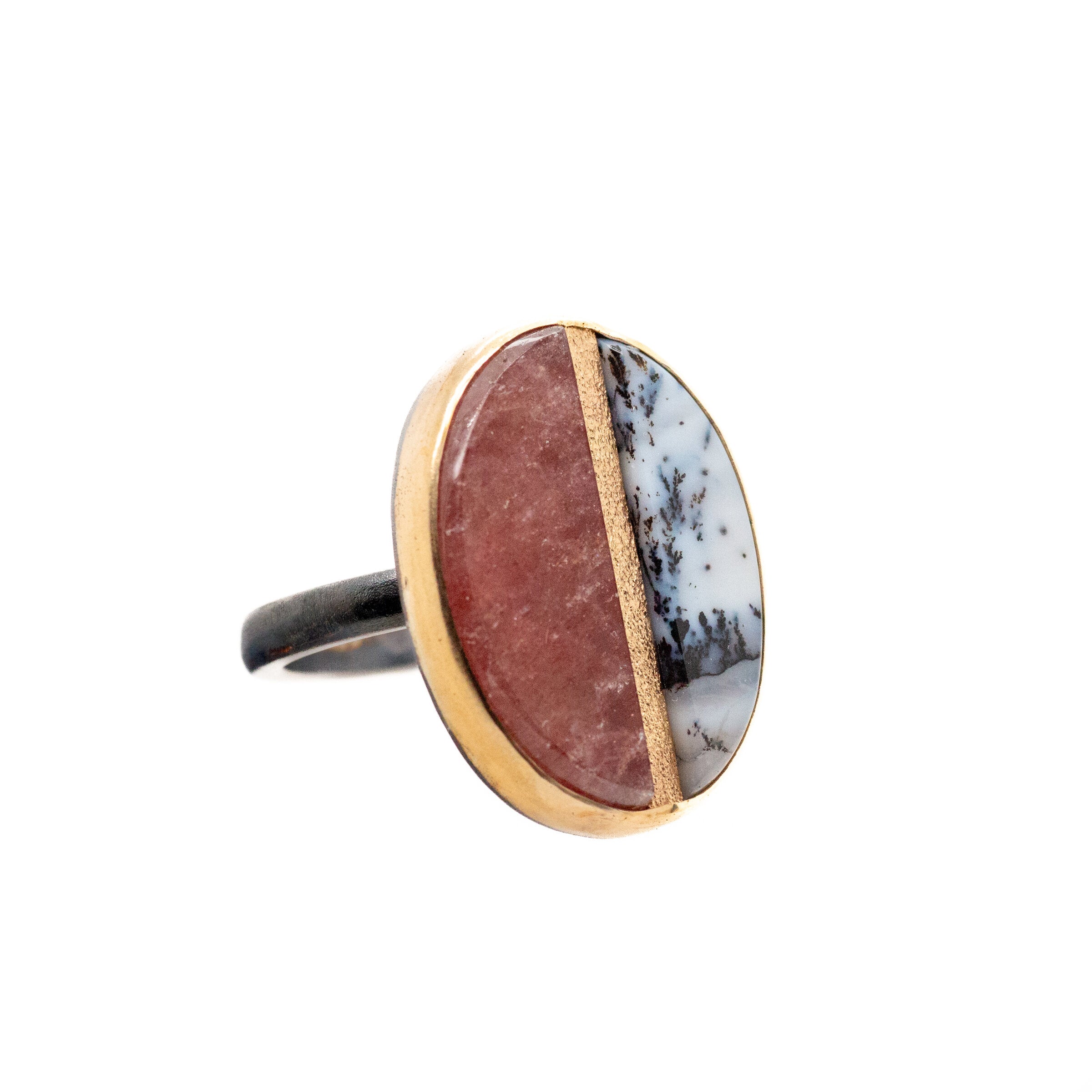 Raspberry Quartz & Dendritic Agate Inlay Ring