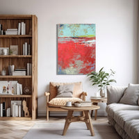 Cerise Harbor 30x40" red abstract landscape in living room