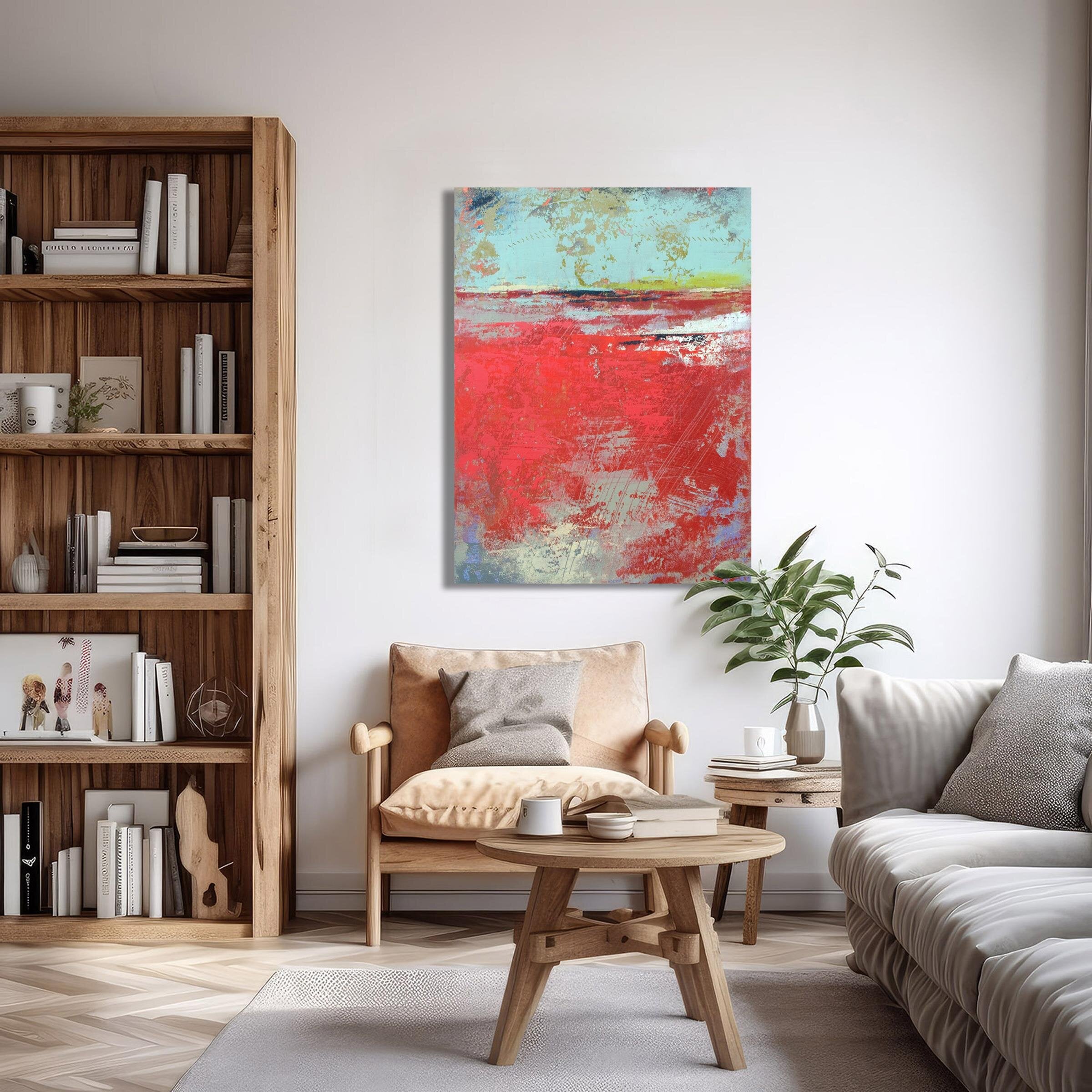 Cerise Harbor 30x40" red abstract landscape in living room