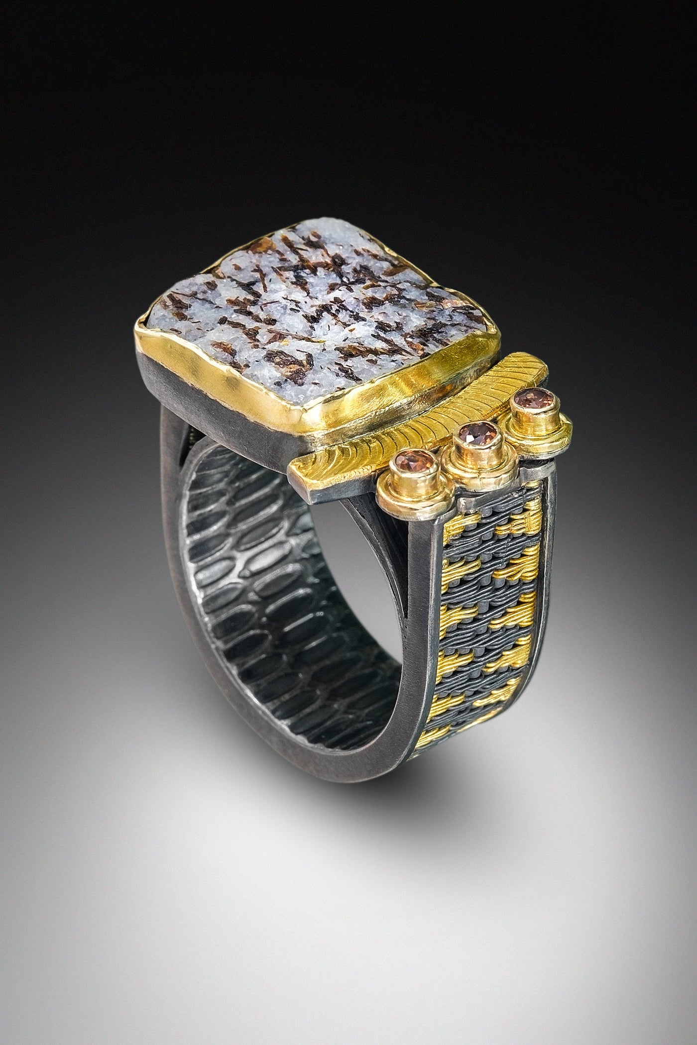 Astrophyllite and Sapphire Ring