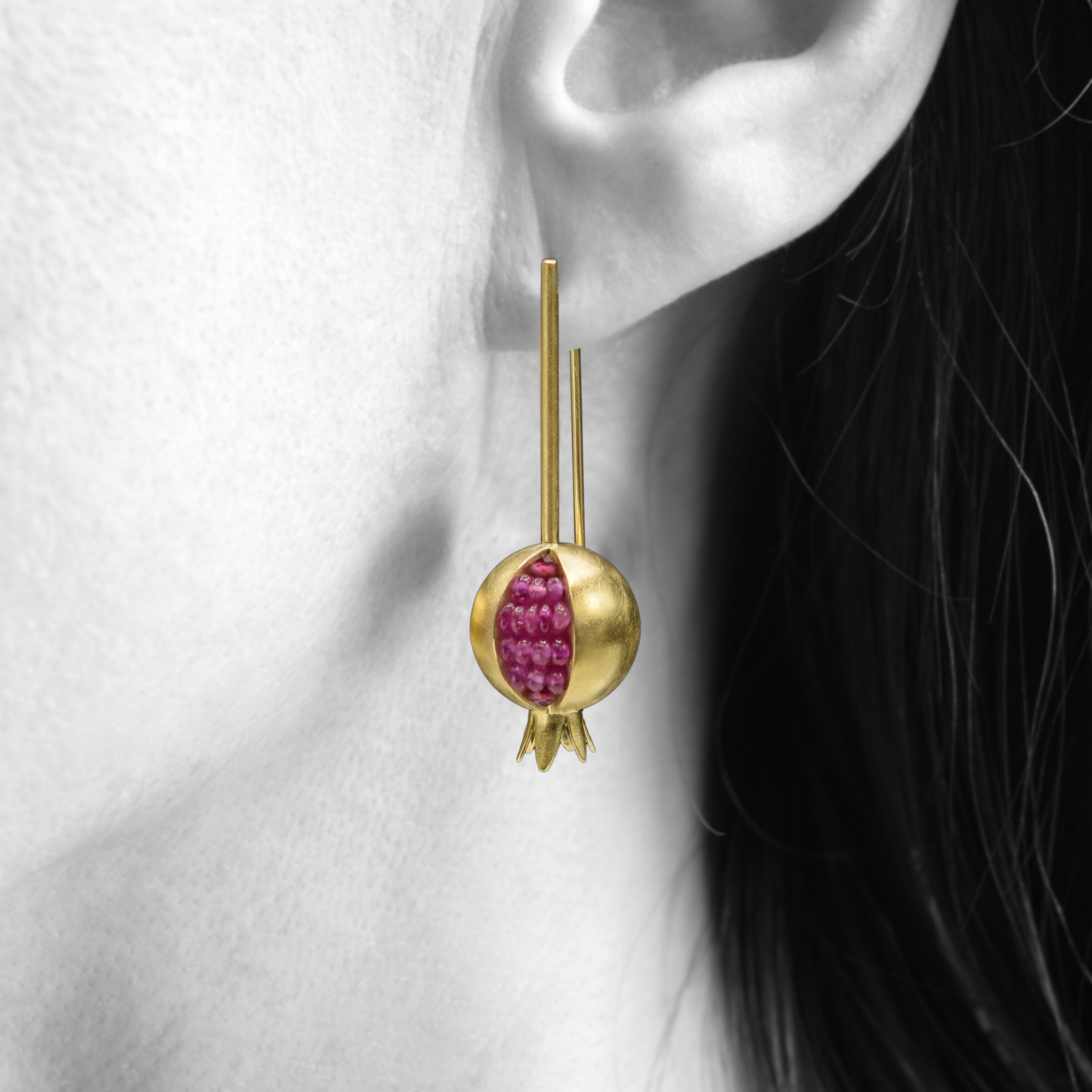 Pomegranate Gold Sapphire Earrings