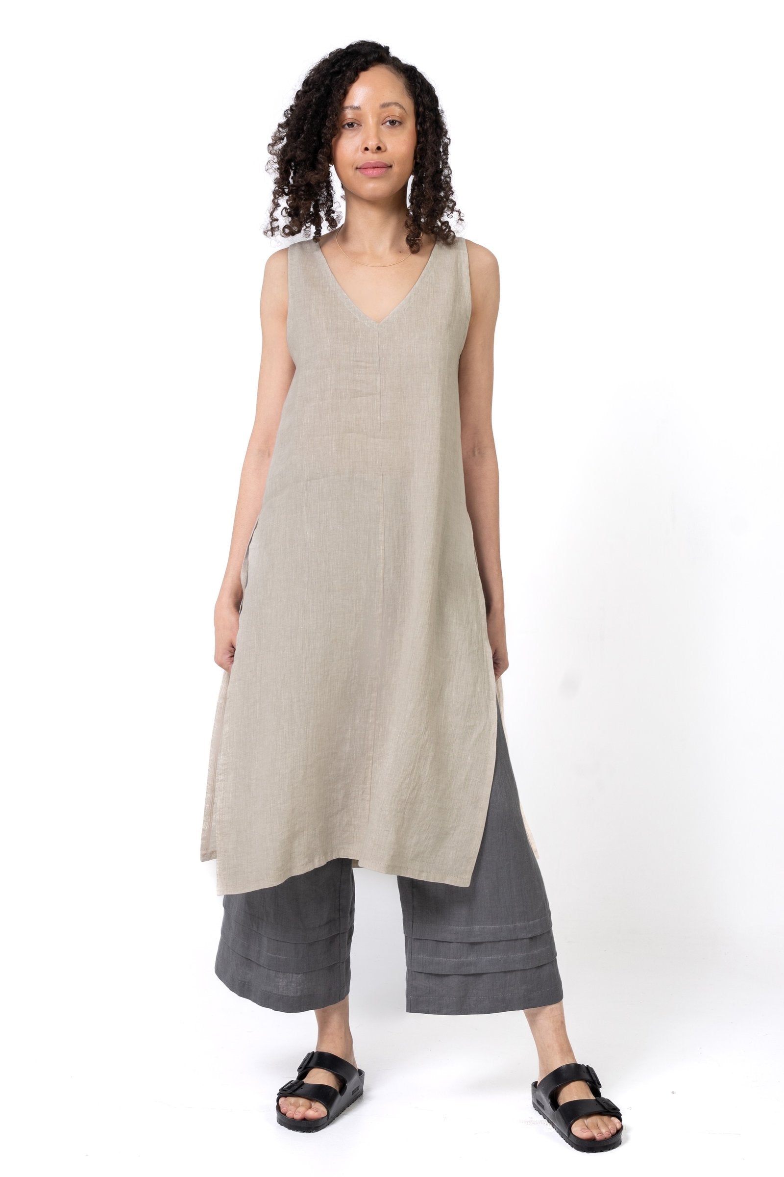 long tunic dress with slits on side Long Sleeveless Linen Tunic Dress AVELINE, Side Slit Linen Tunic Top, Custom Fit