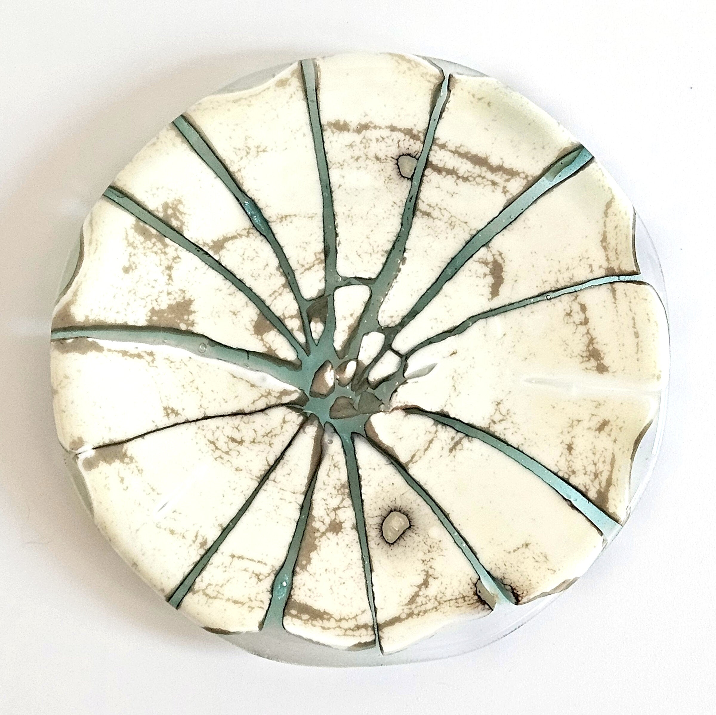 Cream and Light Aqua Sculptural Glass Bowl - Resilience Series