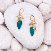 14k Gold, Gem Silica Teardrop & Diamond Earrings