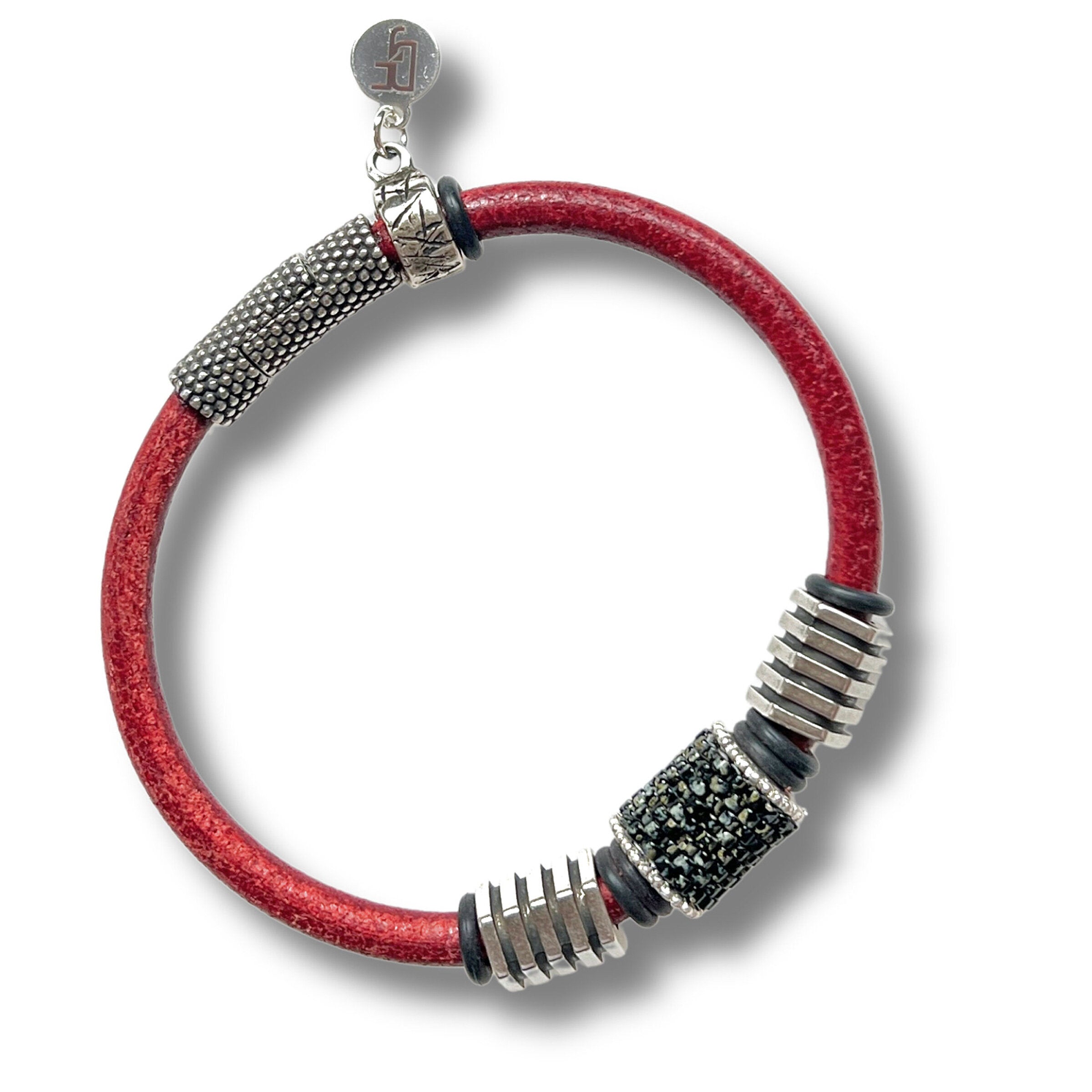 Single Bead & Silver Accent Leather Bracelet