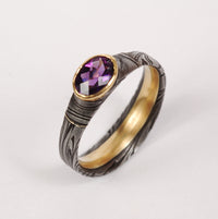 Damascus Steel & Amethyst Ring