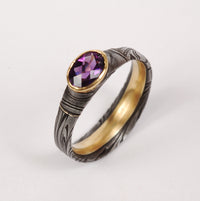 Damascus Steel & Amethyst Ring