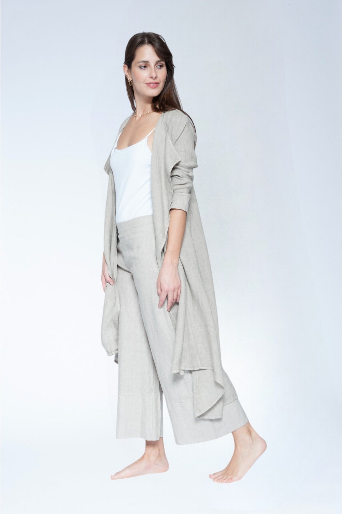 Draped Linen Duster
