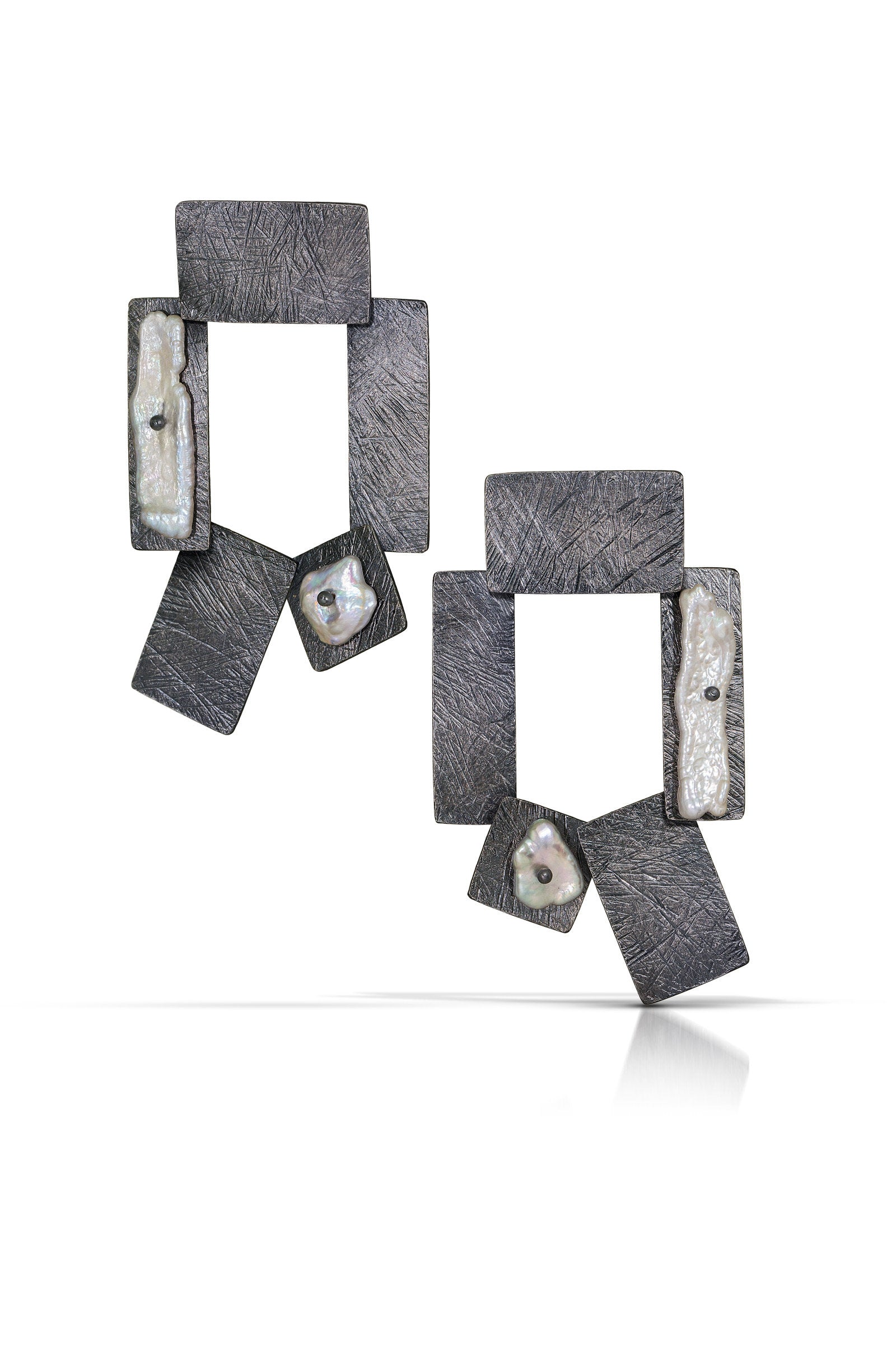 Oxidized Tab Earrings with Pearls