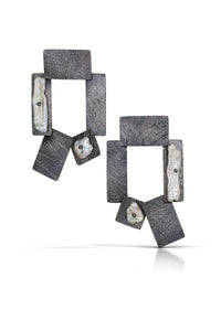 Oxidized Tab Earrings with Pearls