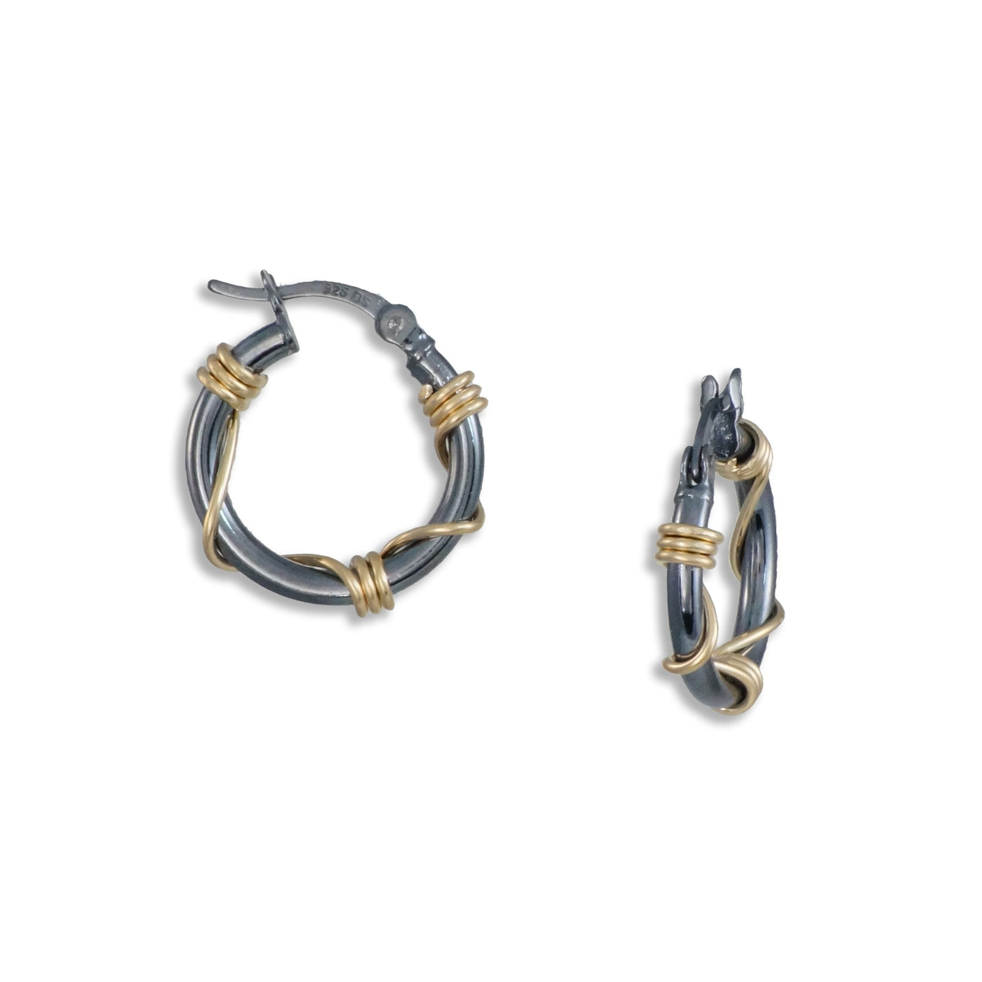 Small Black and Gold Wrapped Hoops
