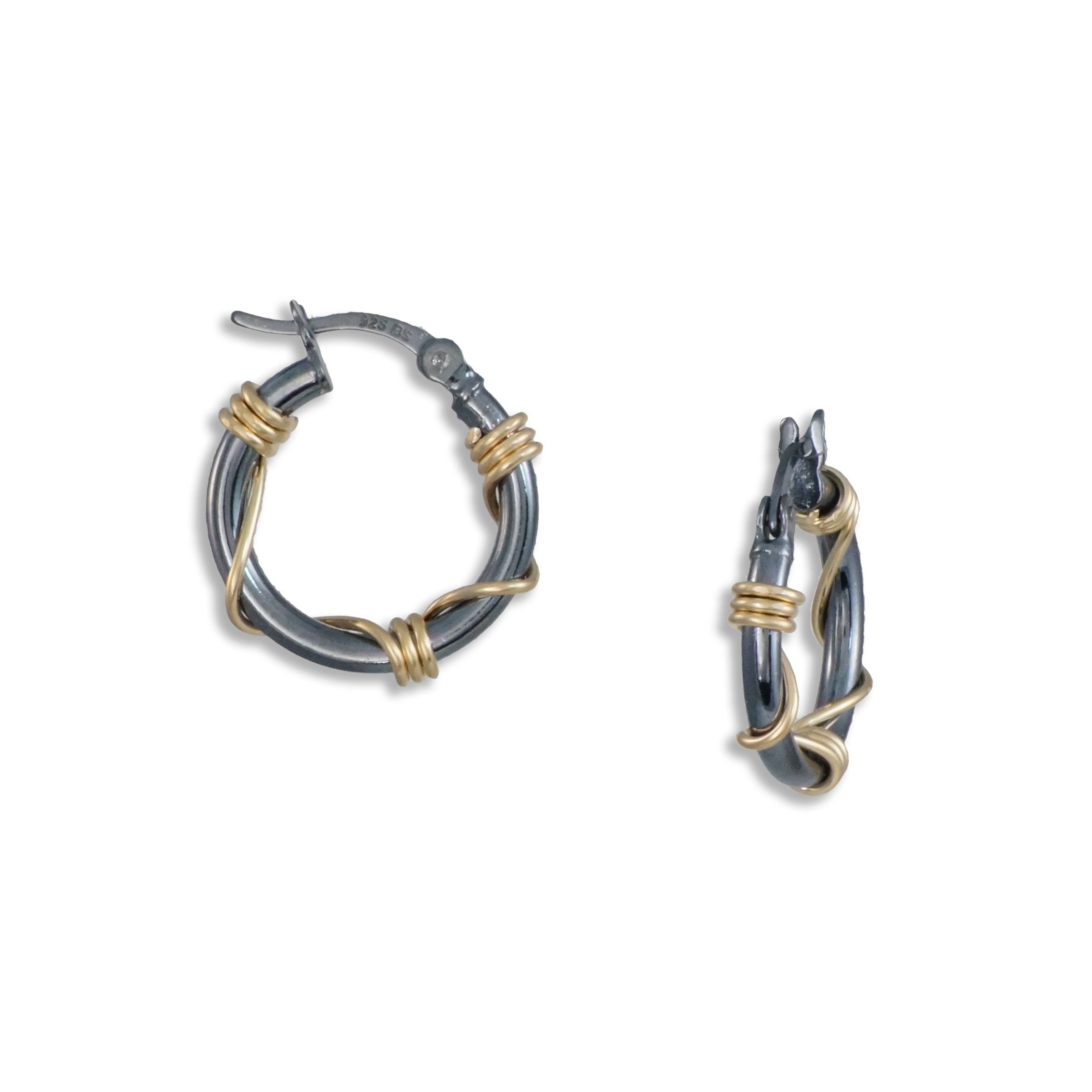 Small Black and Gold Wrapped Hoops