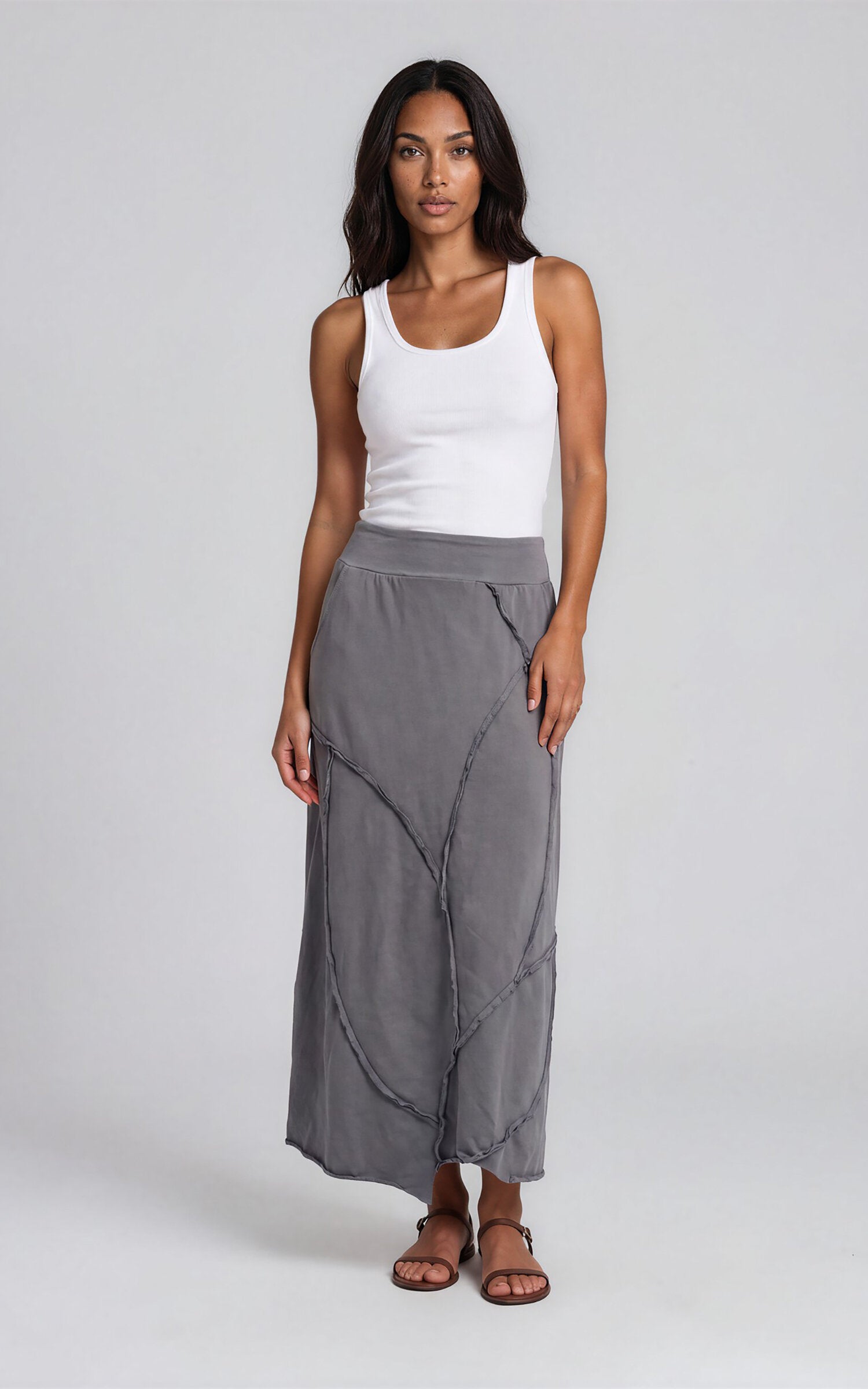 Raw Hem Maxi Skirt
