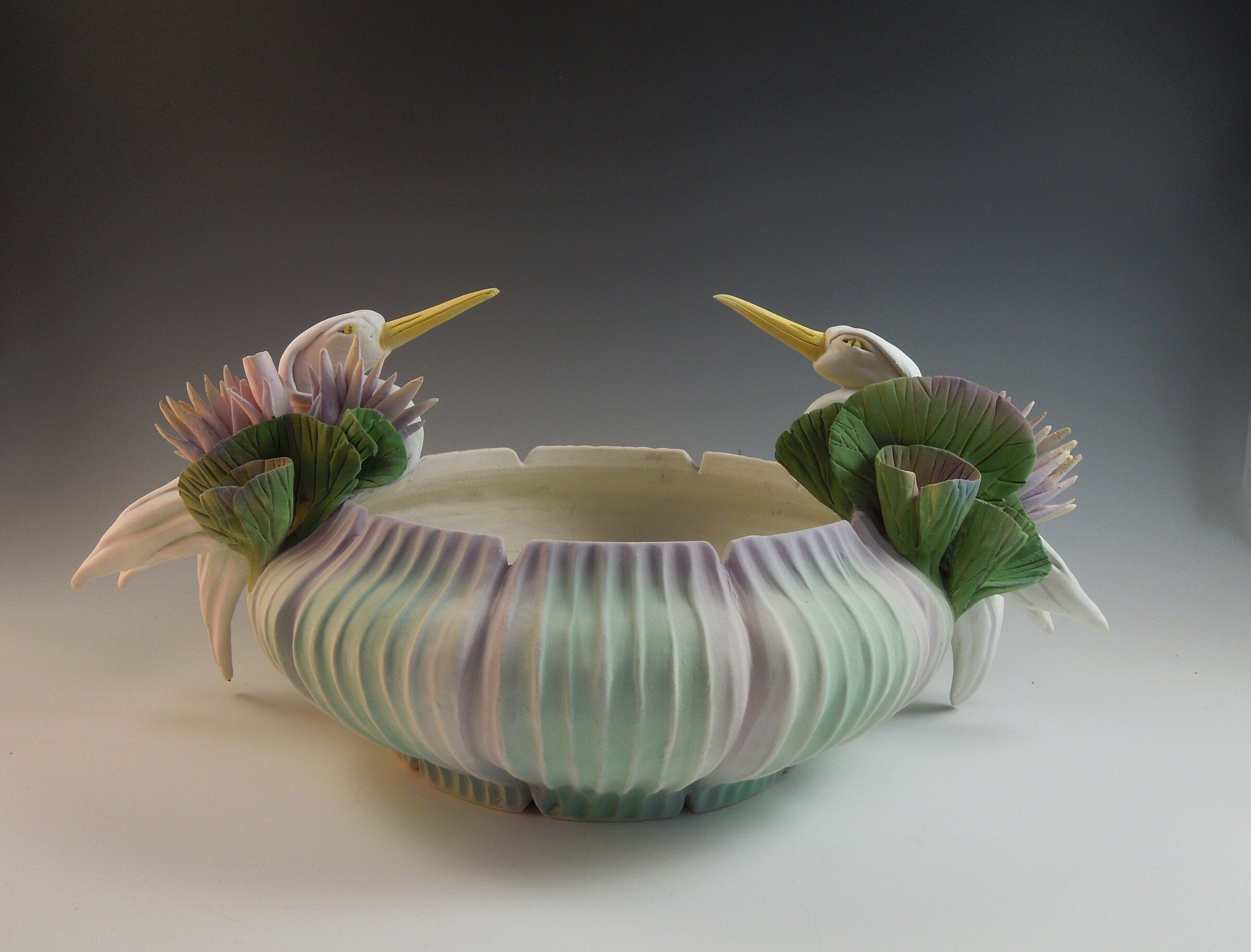 Two Herons on Waterlily Bowl