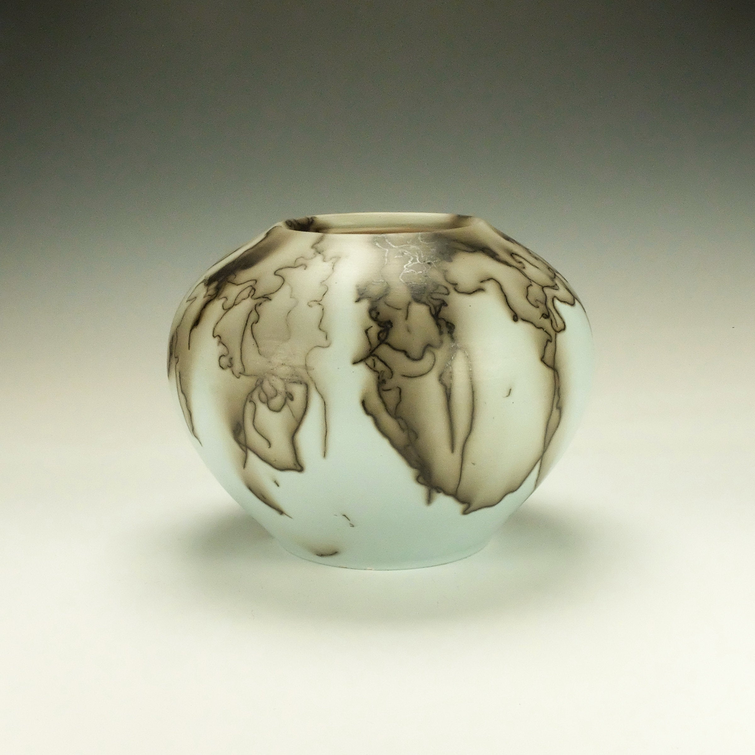 Blue Horsehair Raku Pottery