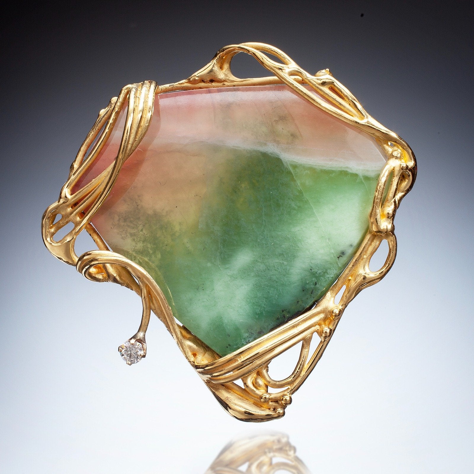 22kt Gold Watermelon Garnet Brooch
