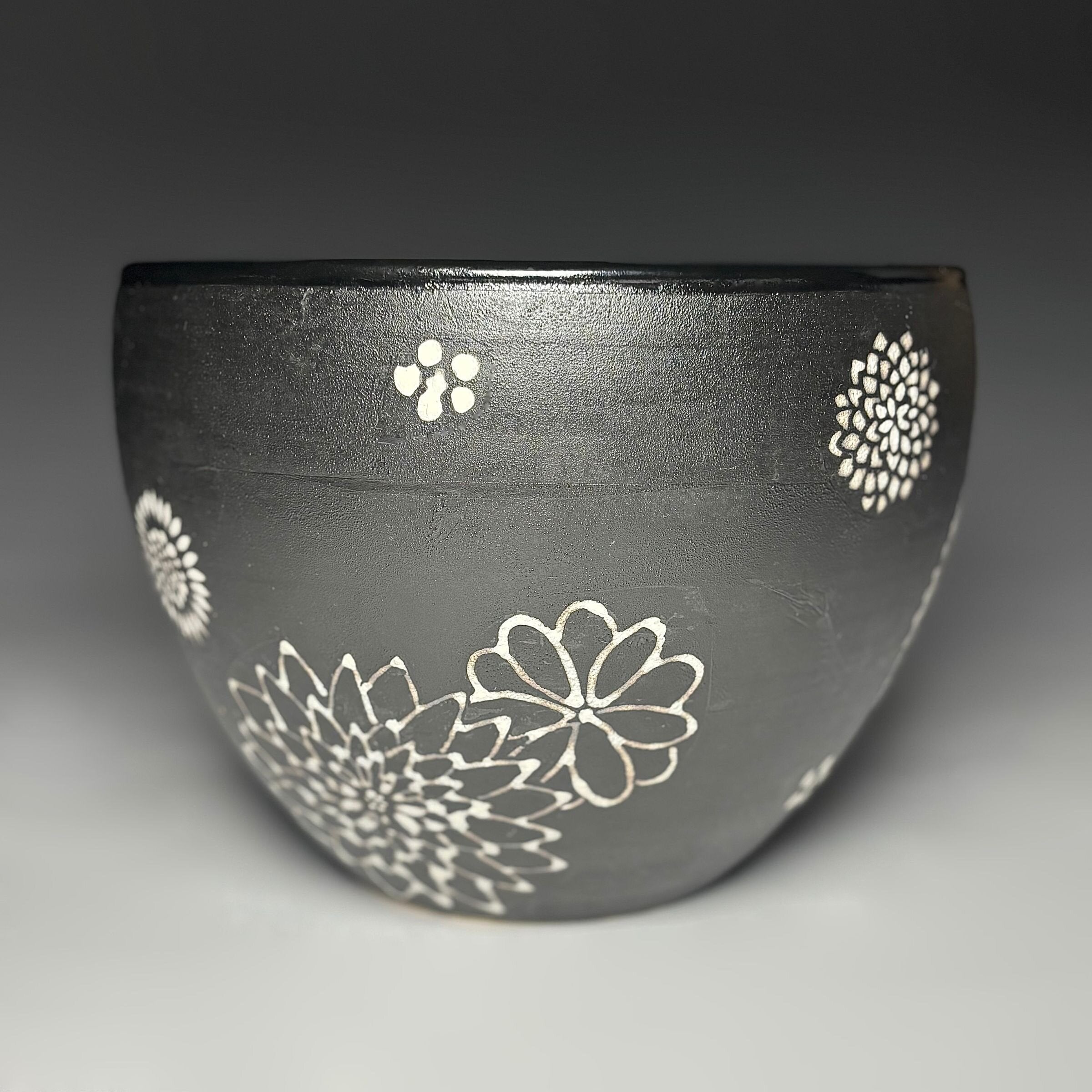 Black Floral Serving Bowl
