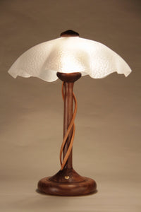 Walnut Table lamp with Cherry TendrilsWater Glass Shade 