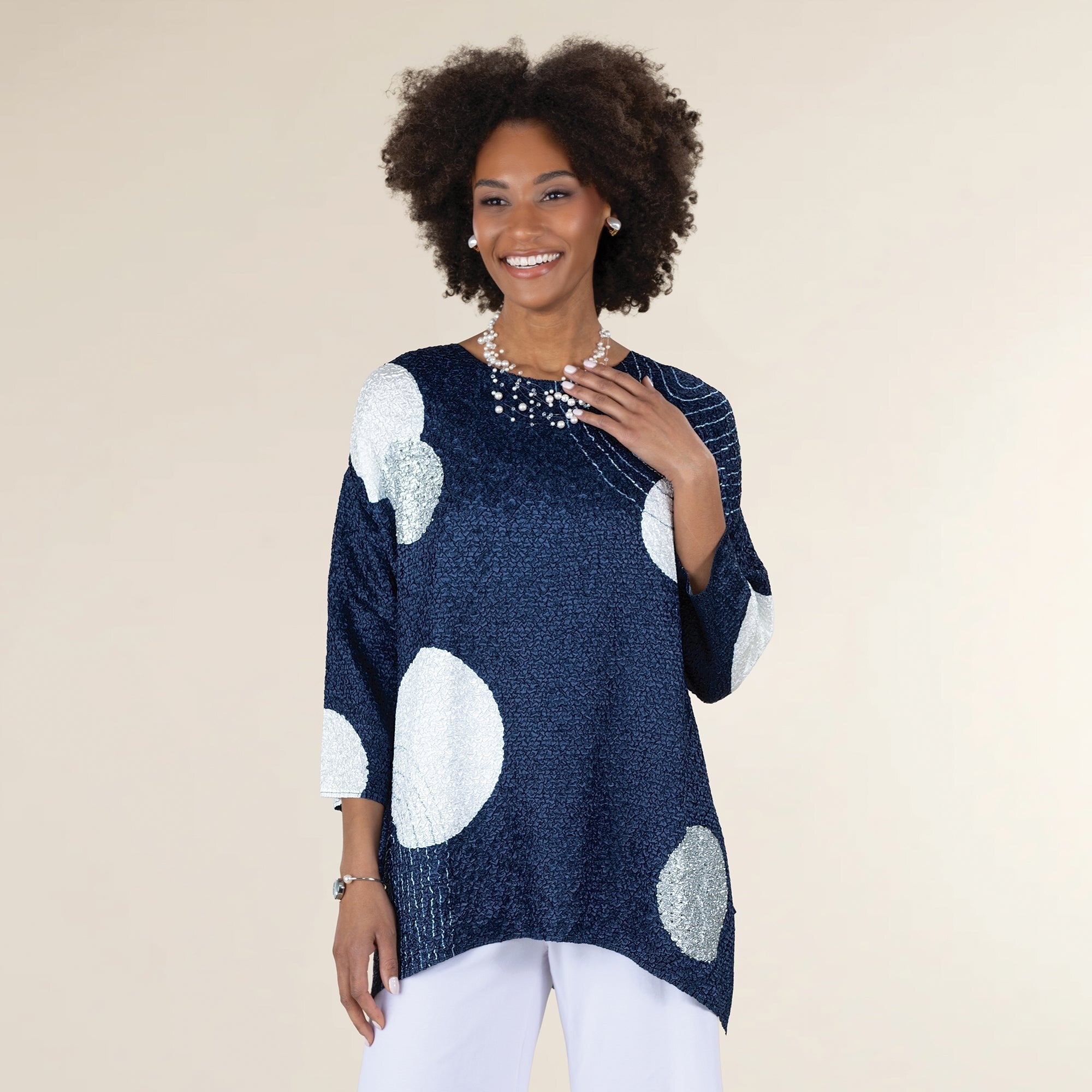 Rippling Circles Navy Blue Crinkle Tunic