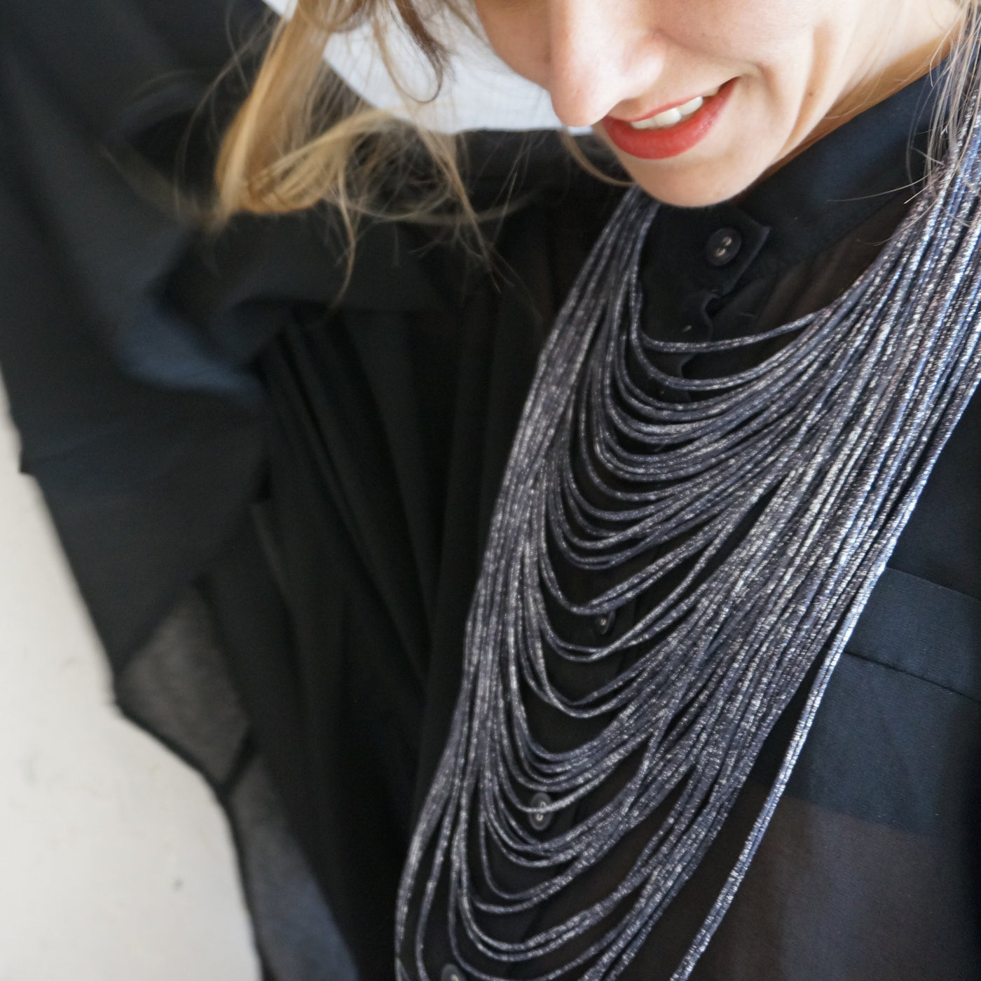 Silver Print Multi Strand Necklace