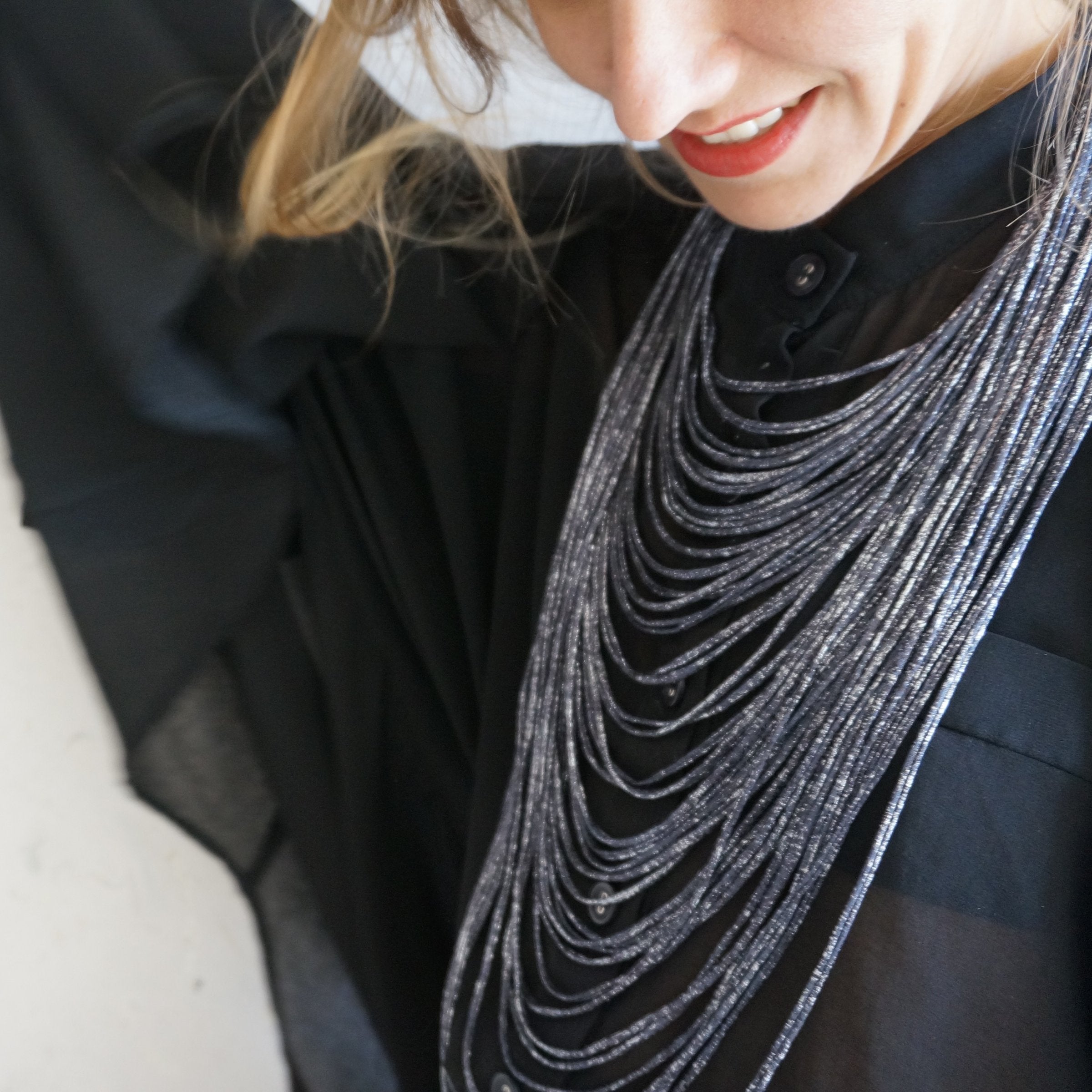Silver Print Multi Strand Necklace