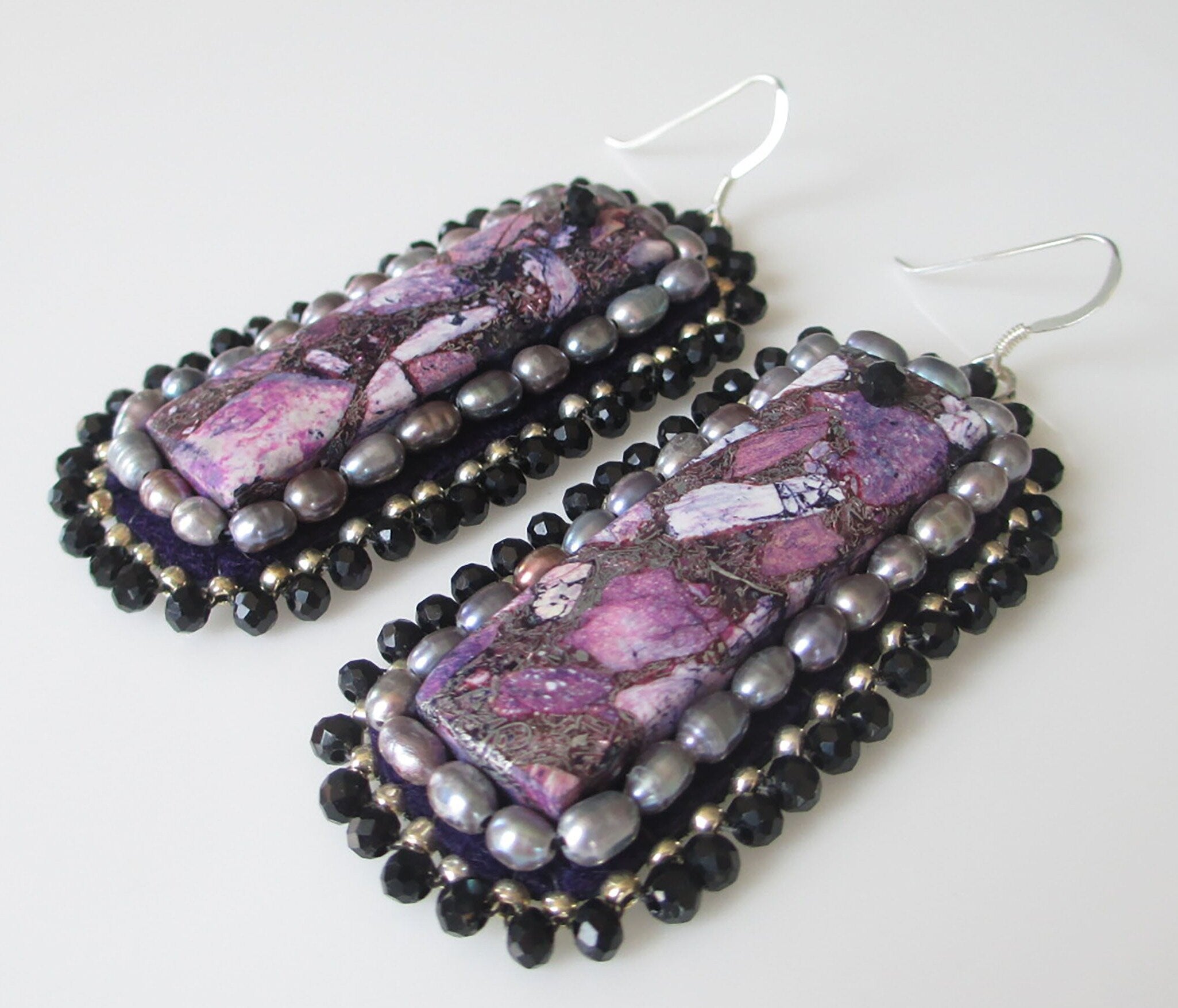Purple Impression & Pearl Earrings