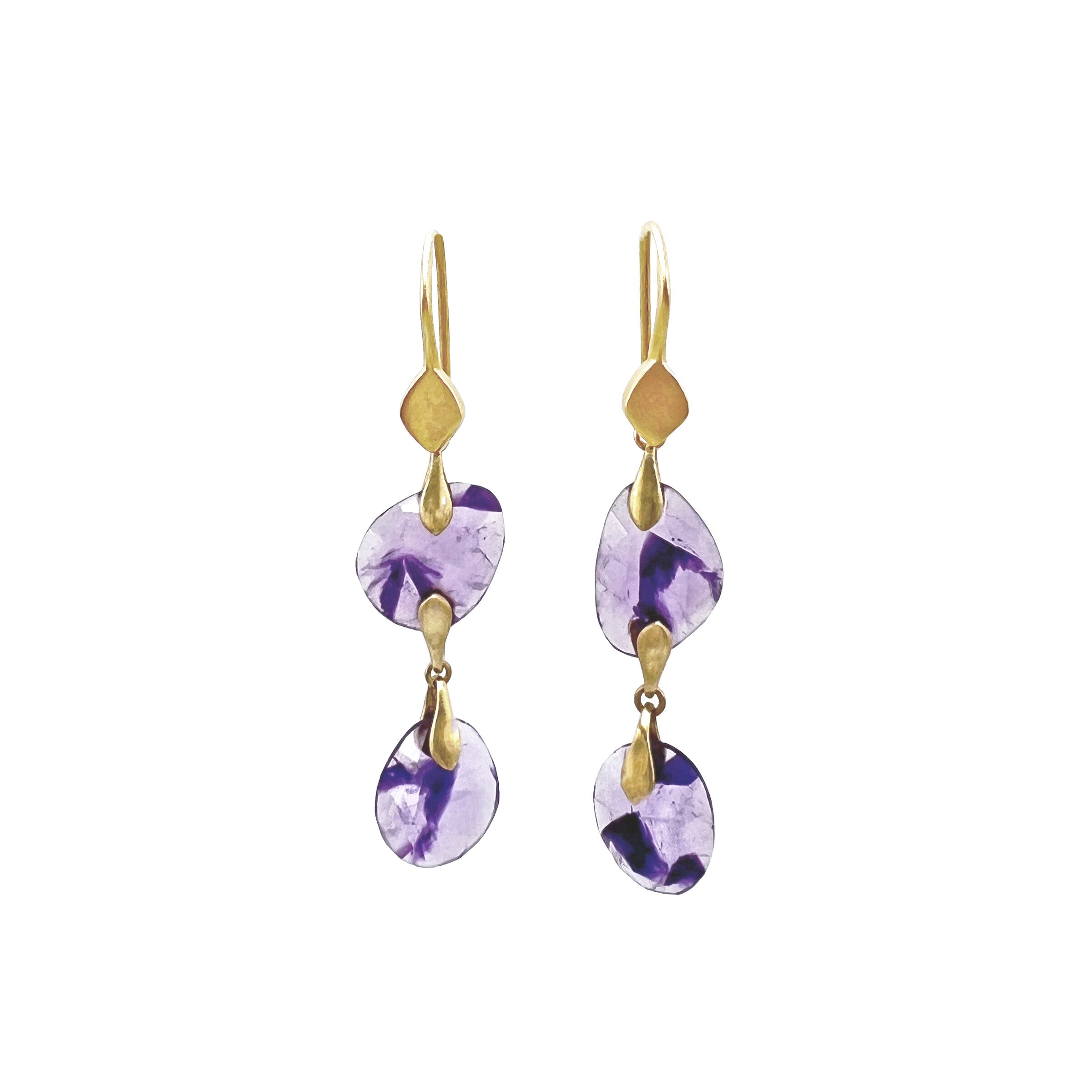 Double Drop Rosecut Amethyst Earrings