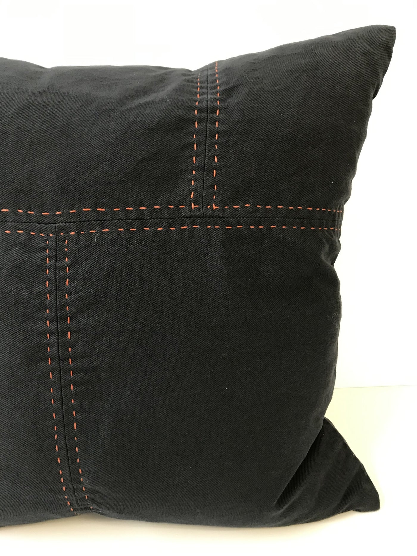 Black Denim Pillow With Orange