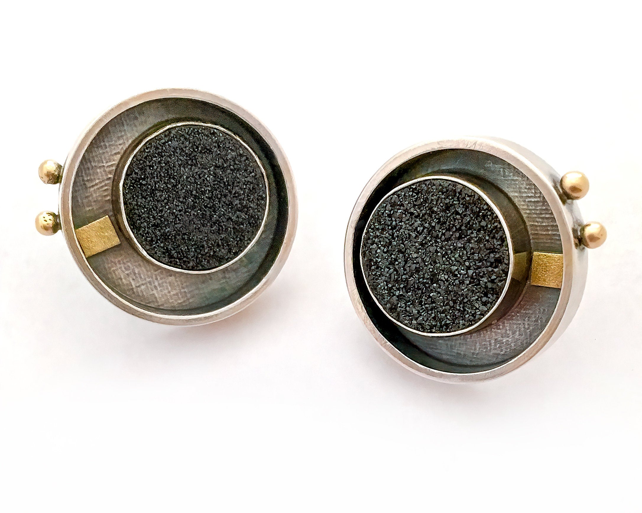 Black Drusy Circle Studs