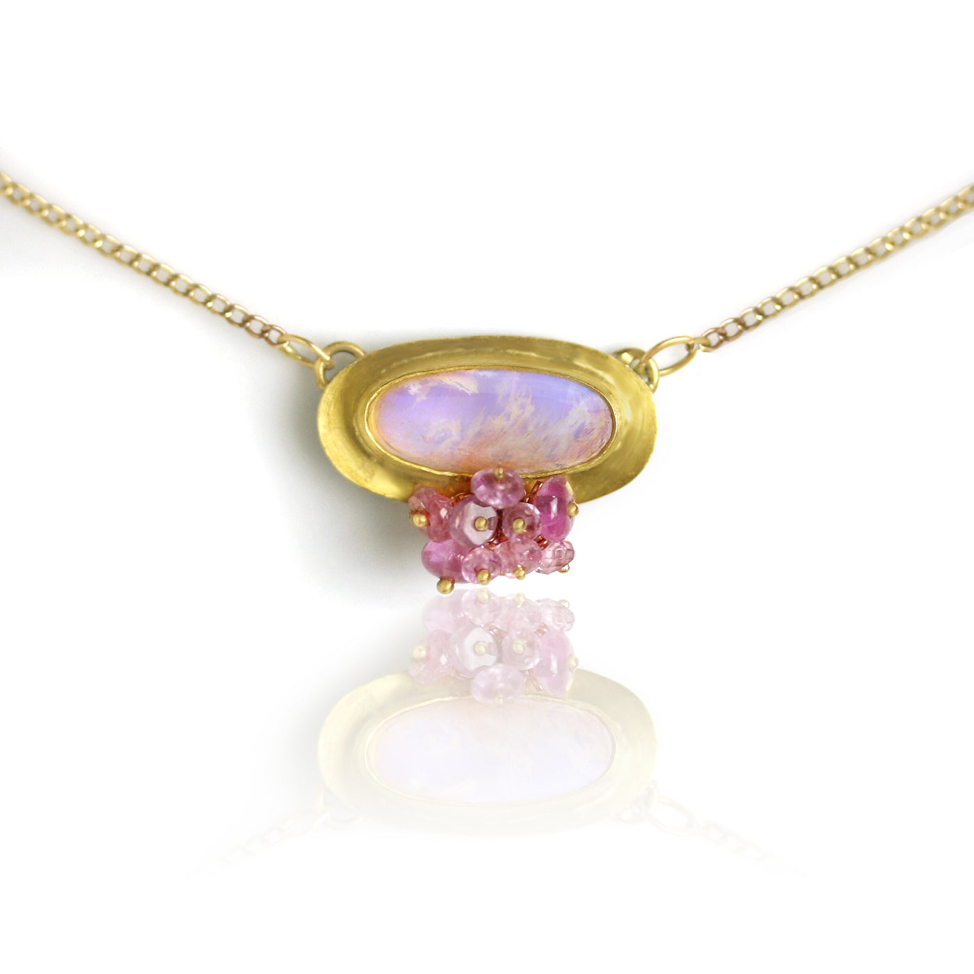 Rose and Lavender Pipe Crystal Opal Pendant with Pink Sapphire Cluster