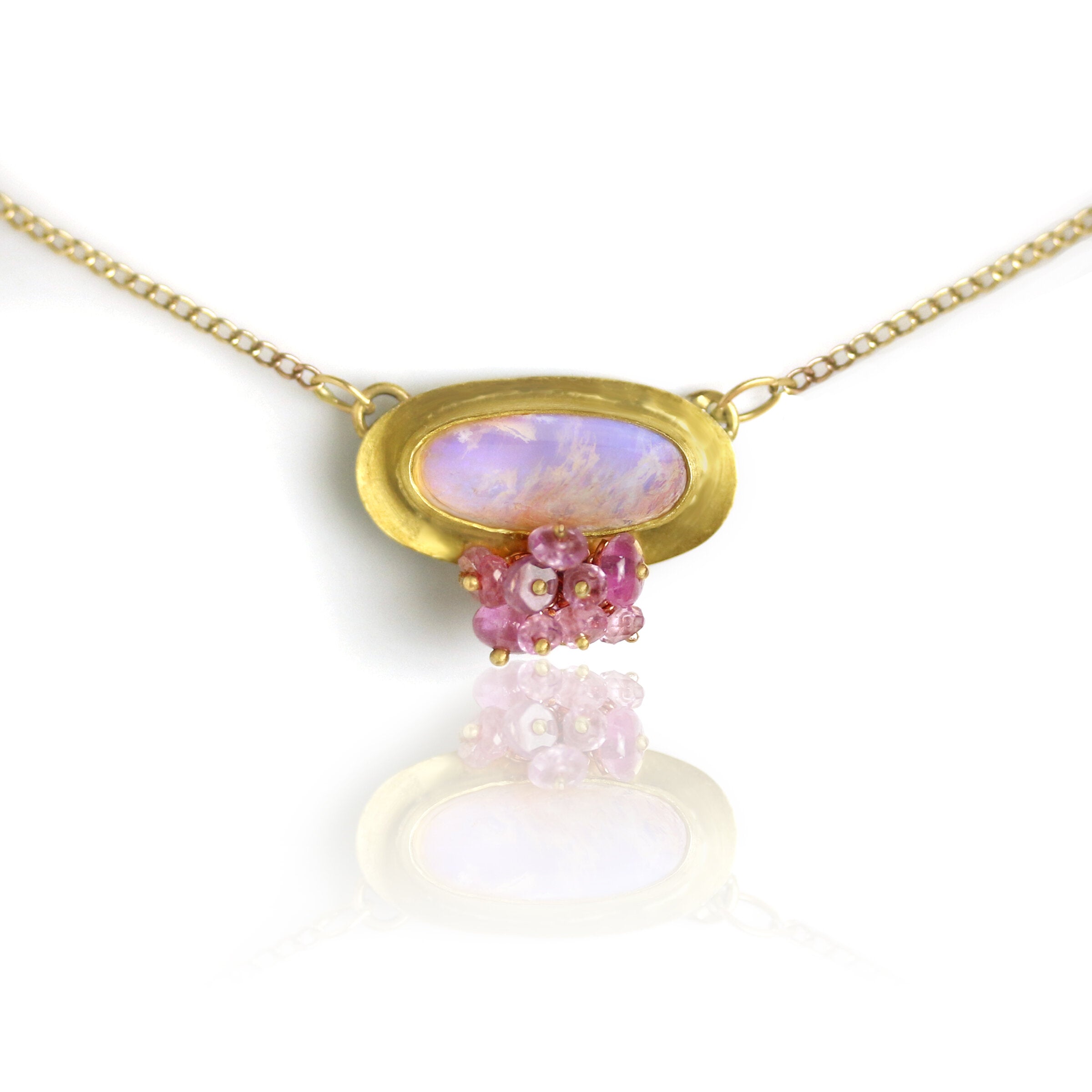 Rose and Lavender Pipe Crystal Opal Pendant with Pink Sapphire Cluster