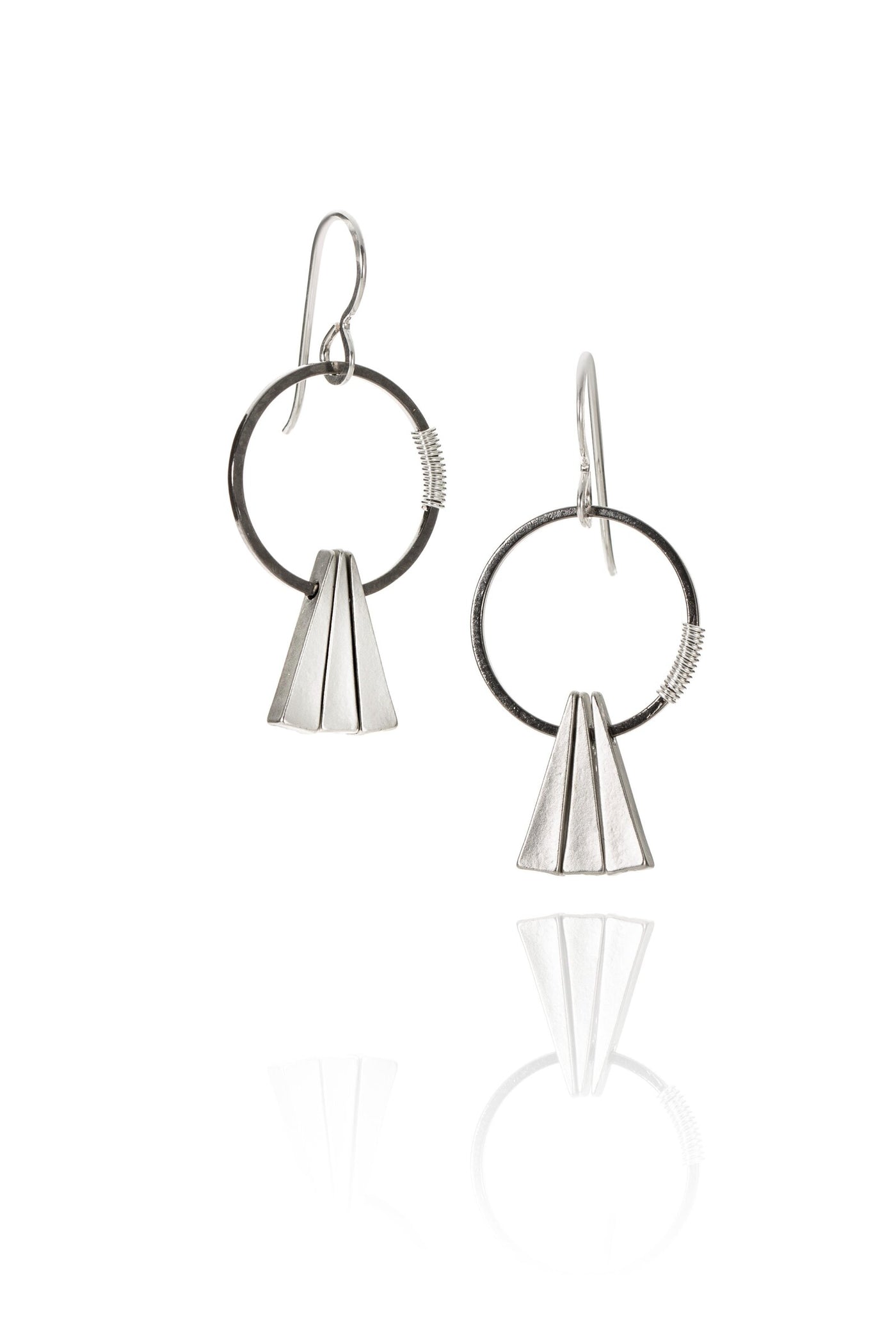 Oxidized Silver Hoop with Silver Triangles