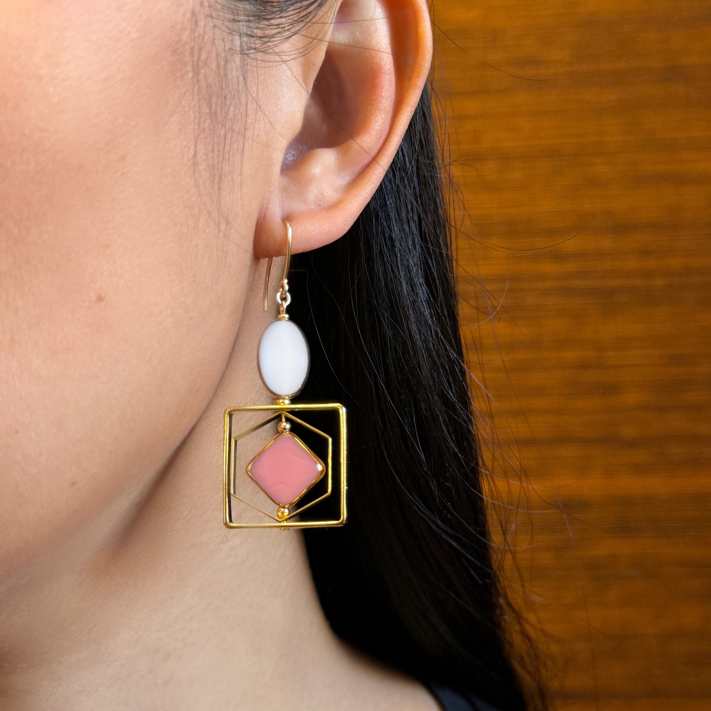 Pastel Pink & White Art Deco Earrings