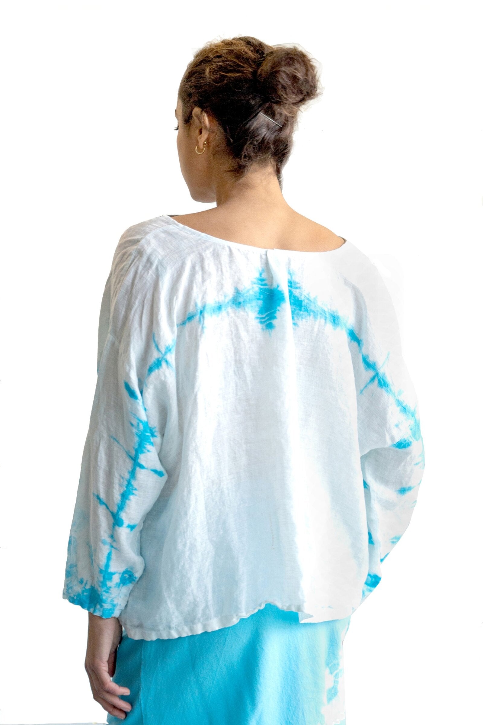 Easy Fit V Neck Shibori Top